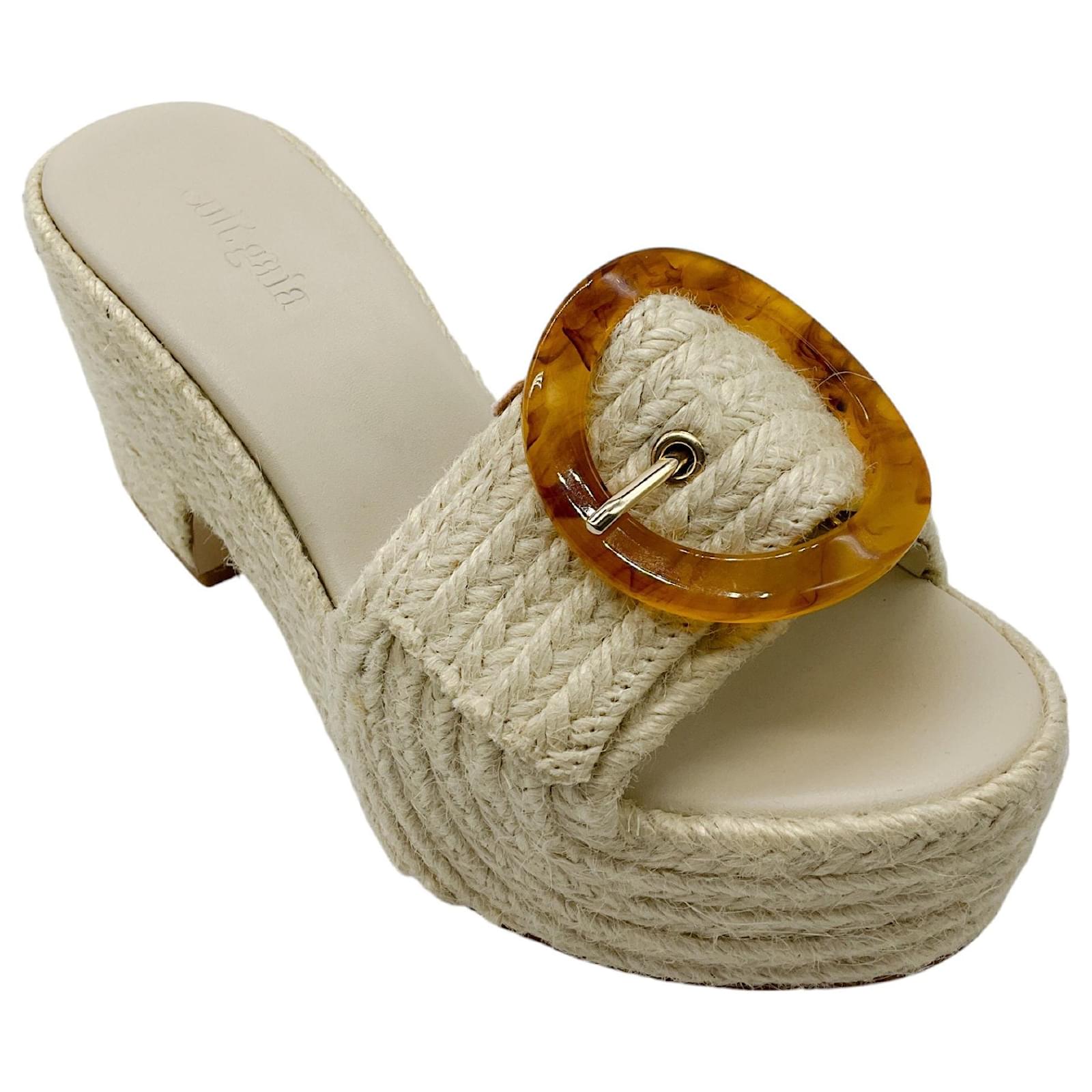 Cult Gaia Ivory Cleia Raffia Espadrille Platform Sandal Cream Cloth  ref.2233451