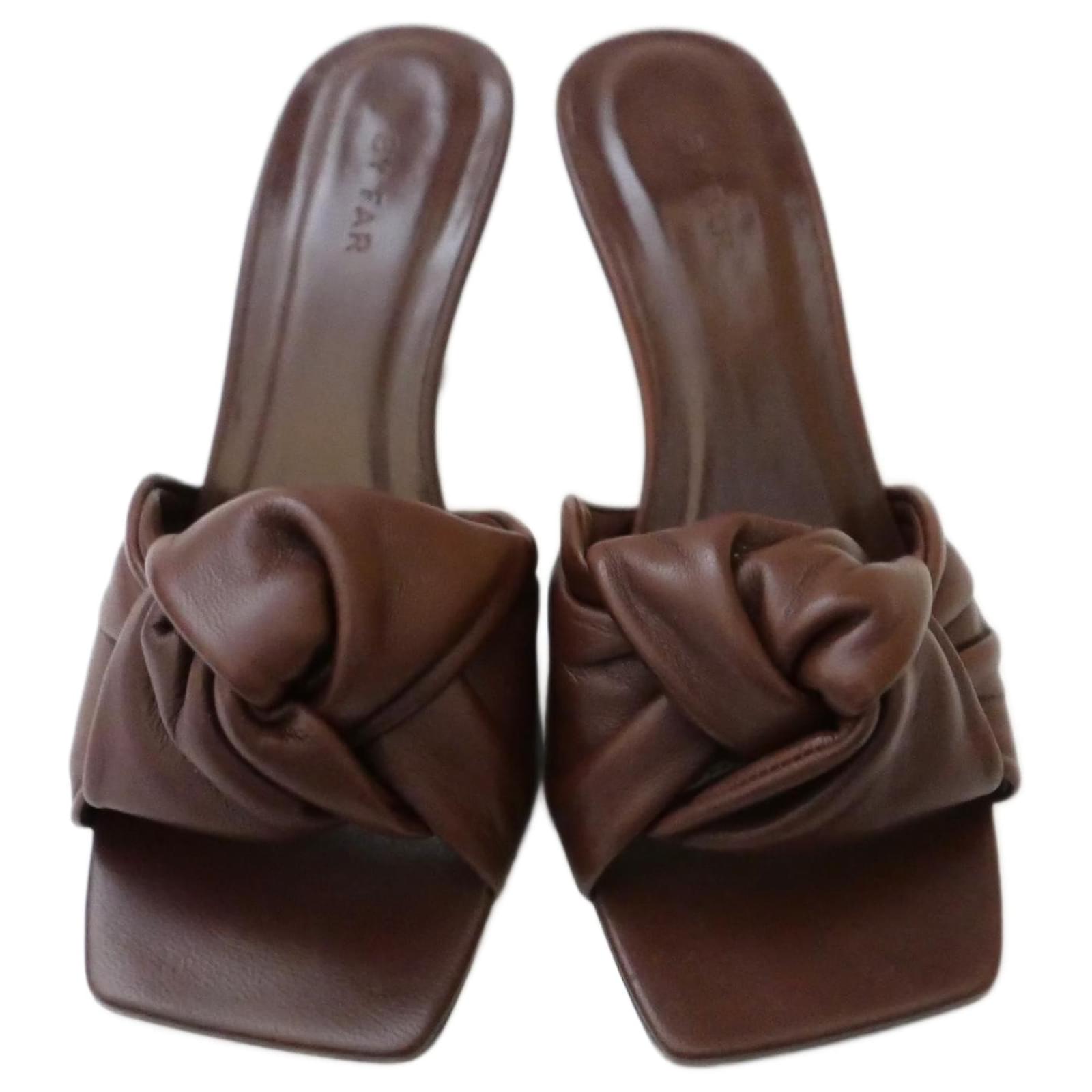 By Far Lana Sandals Mules Dark Brown Leather  ref.2128153