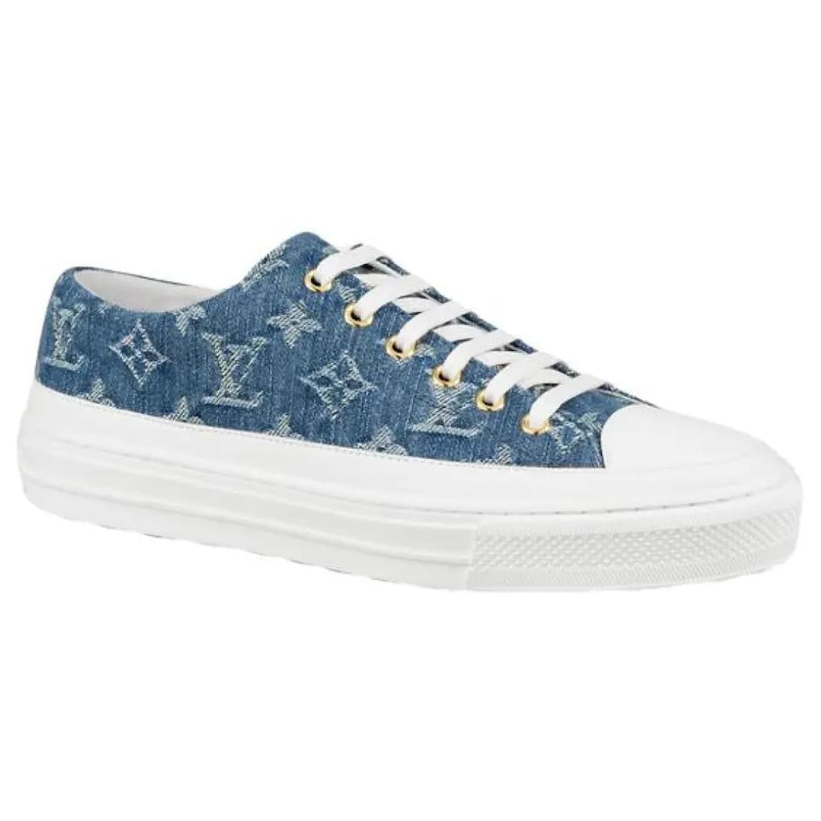 LOUIS VUITTON Bleu Monogram Denim Stellar Sneakers White Blue Leather  ref.2095684