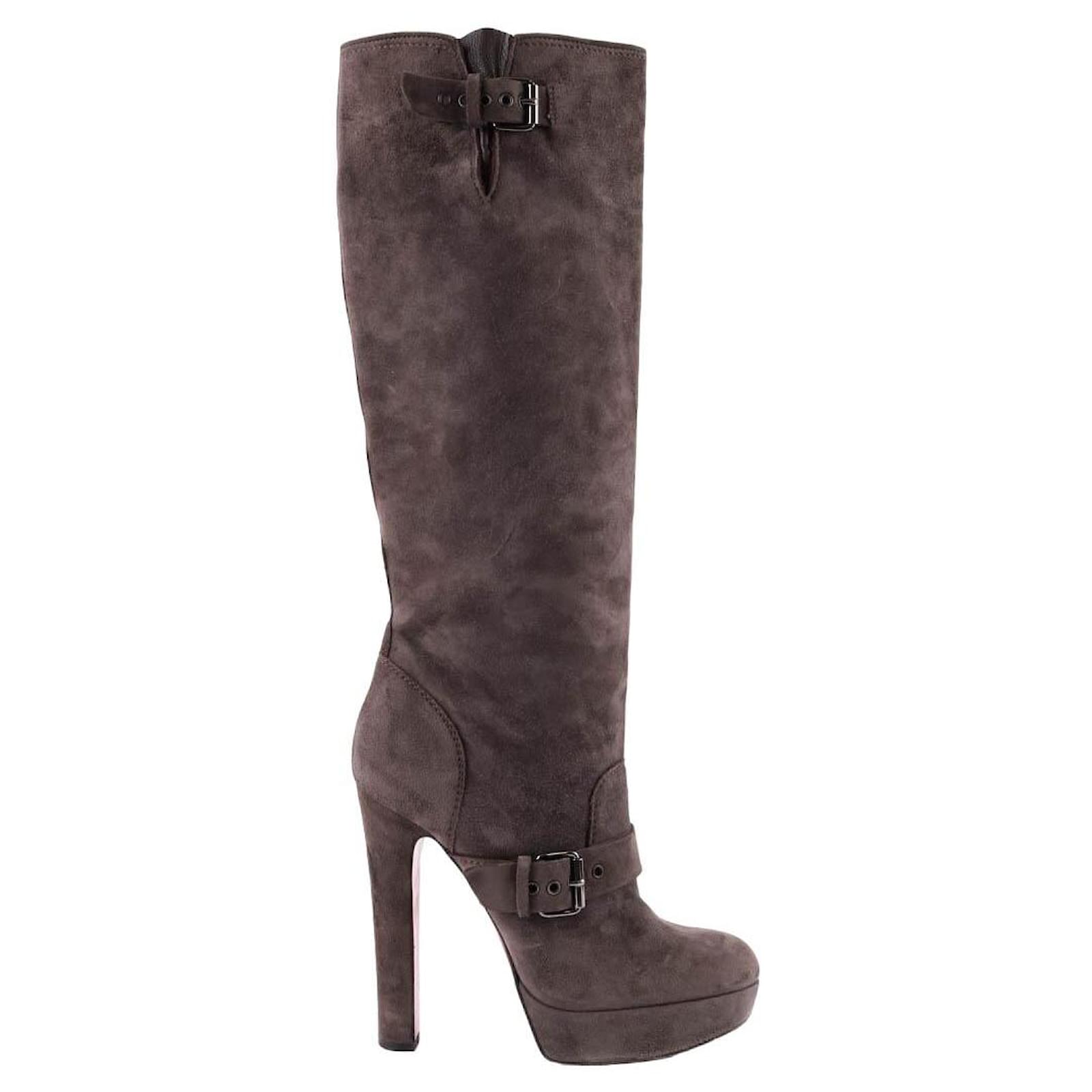 Christian Louboutin Suede boots Dark grey Deerskin  ref.1724430