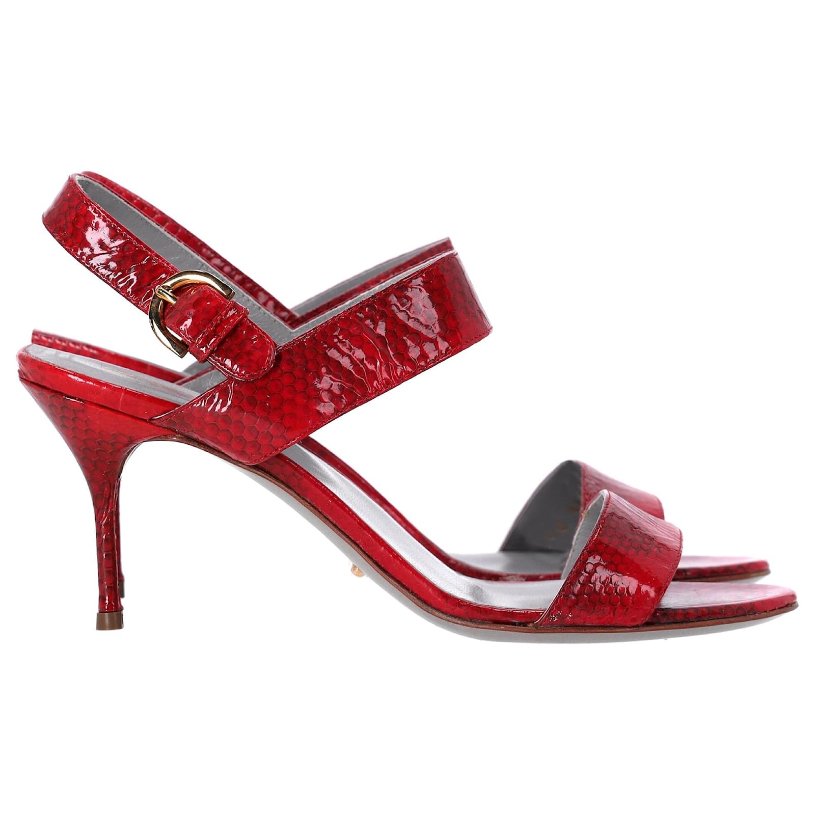 Sergio Rossi Ankle Strap Printed Sandals in Red Patent Leather  ref.1431354