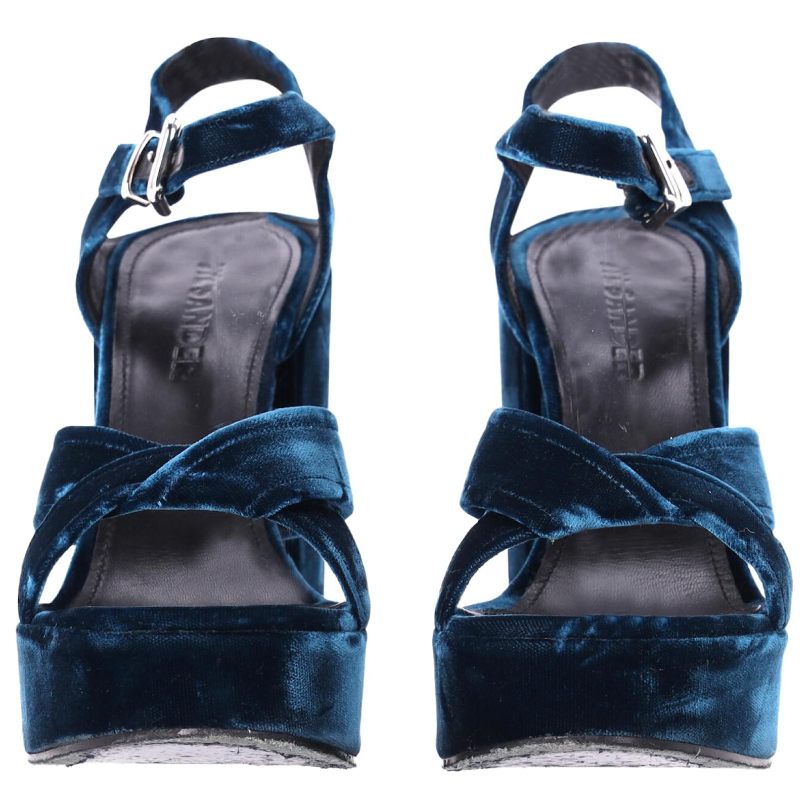 Jil Sander Chunky Sandal Heels in Blue Velvet  ref.1545480