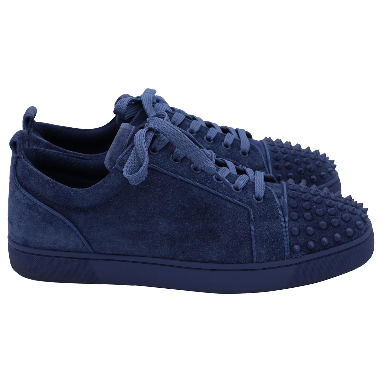 Christian Louboutin Louis Junior Spike Sneakers in Blue Suede   ref.2227545