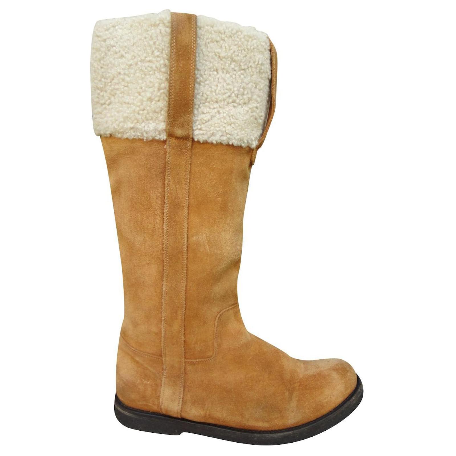 Yves Saint Laurent lined boots 39,5 Light brown Deerskin  ref.619330