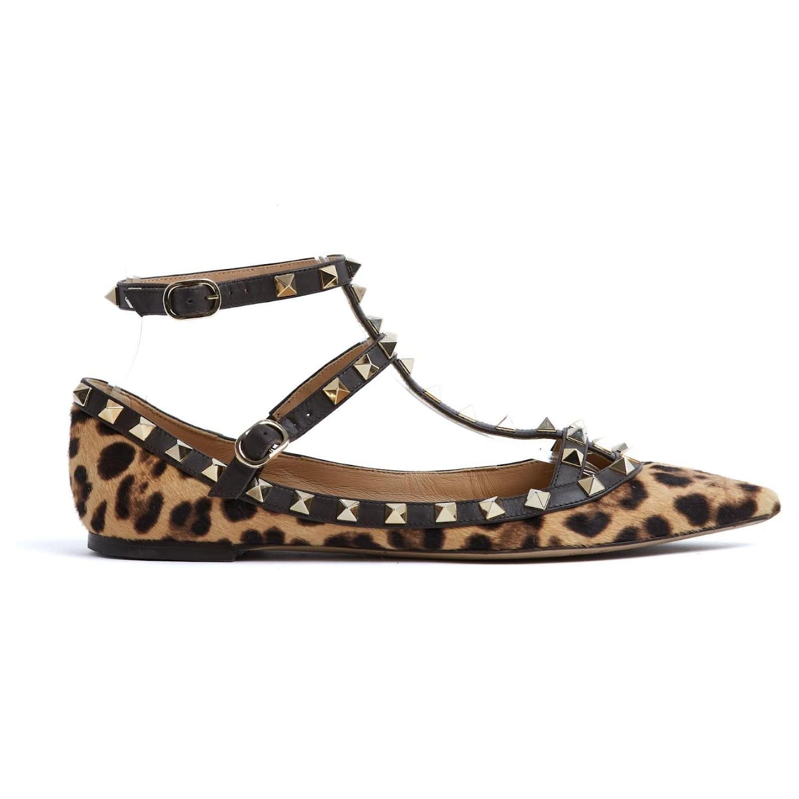 Valentino Rockstud Ballerinas EU38 Panther Foal Leather Ballet Shoes UK5 US7.5 Leopard print  ref.2225436