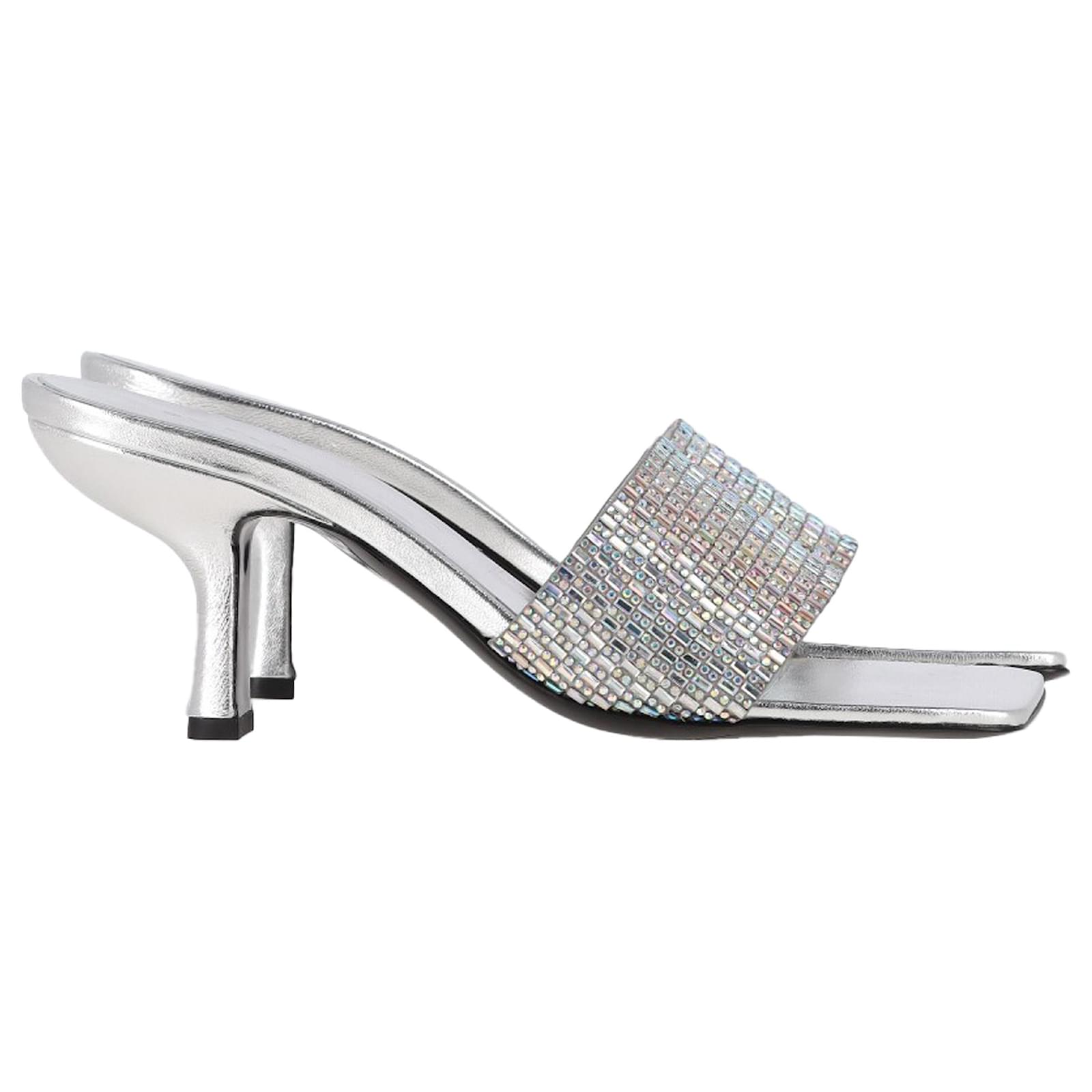 By Far Dylan Crystal-Embellished Mules in Silver Leather Silvery Metallic  ref.2225482