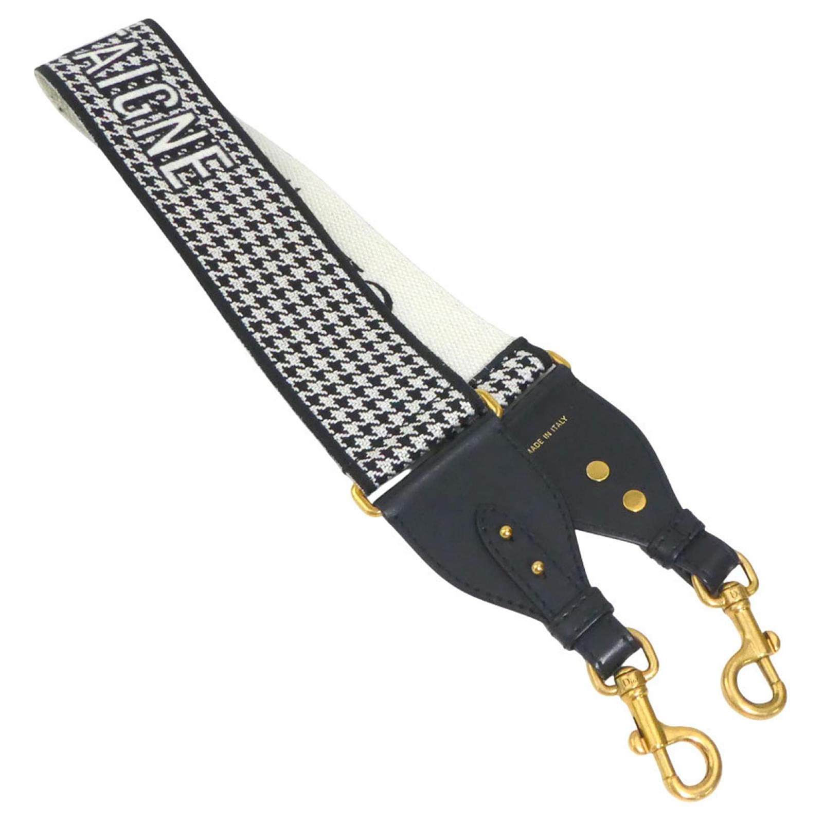 Christian Dior Shoulder Strap 30 Montaigne Black White Leather Cloth  ref.2224427