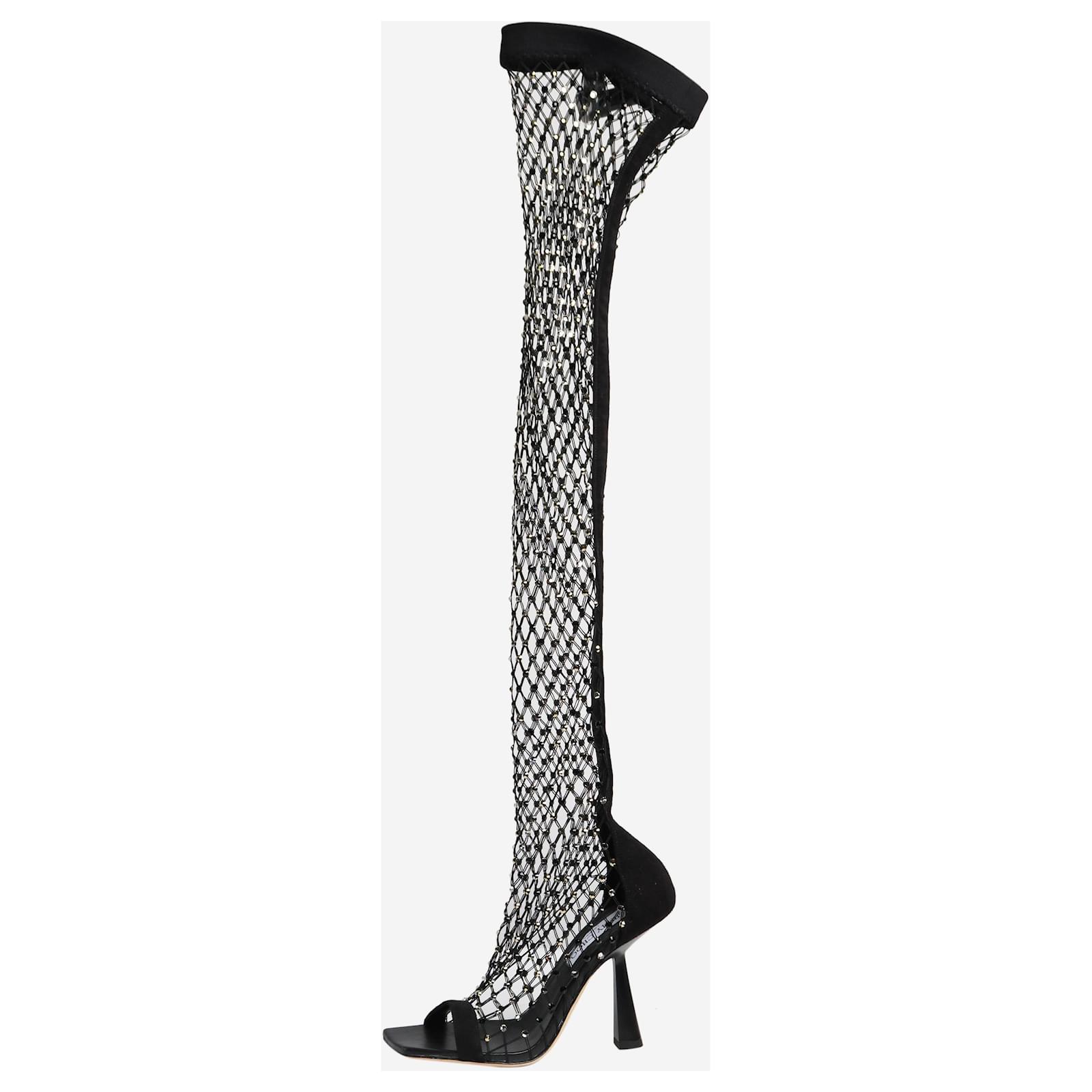 Jimmy Choo Black Mixon 100 thigh high boots - size EU 37 (UK 4) Suede  ref.2223422