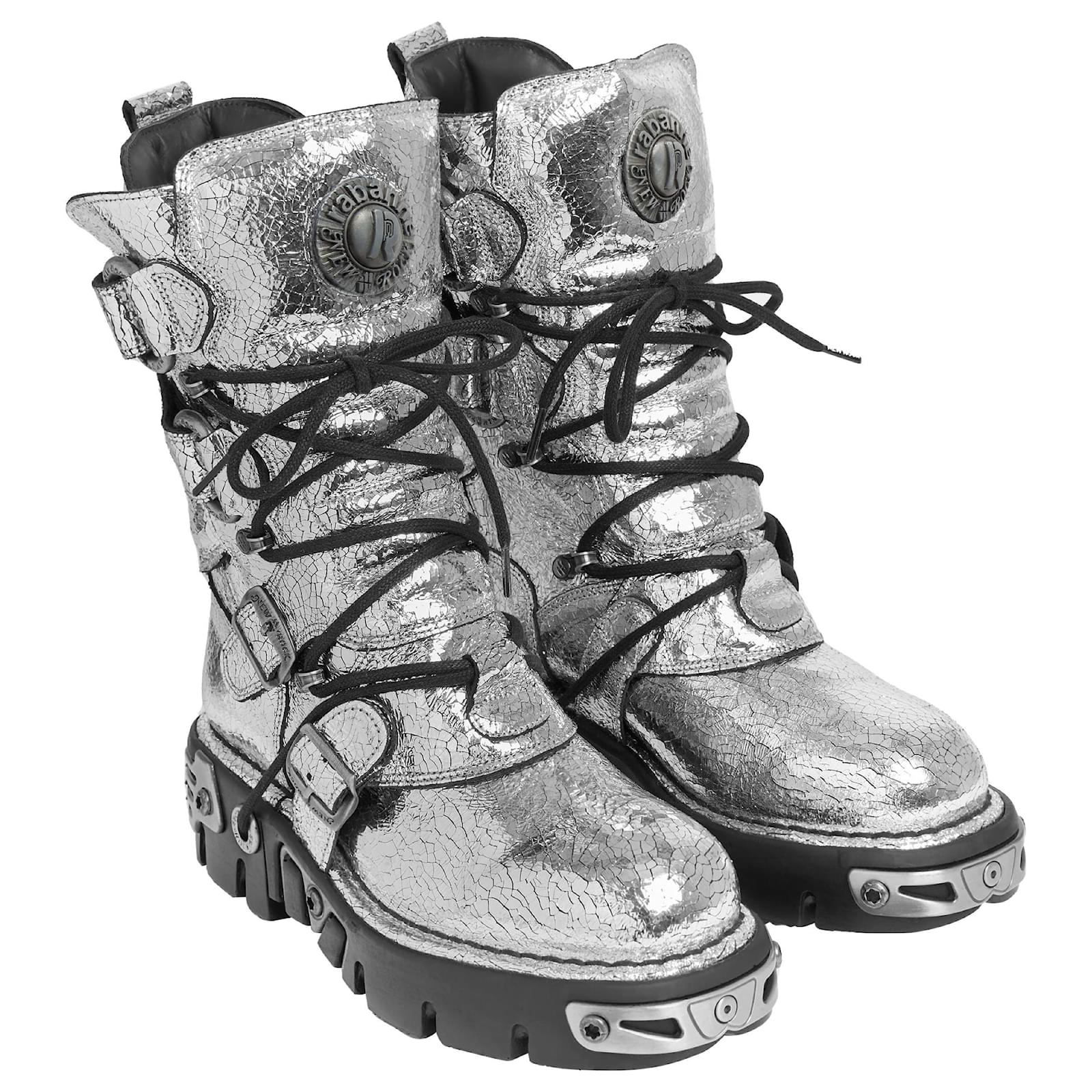 Paco Rabanne Rabanne x New Rock Silver Boots Silvery Metallic Leather  ref.2075196