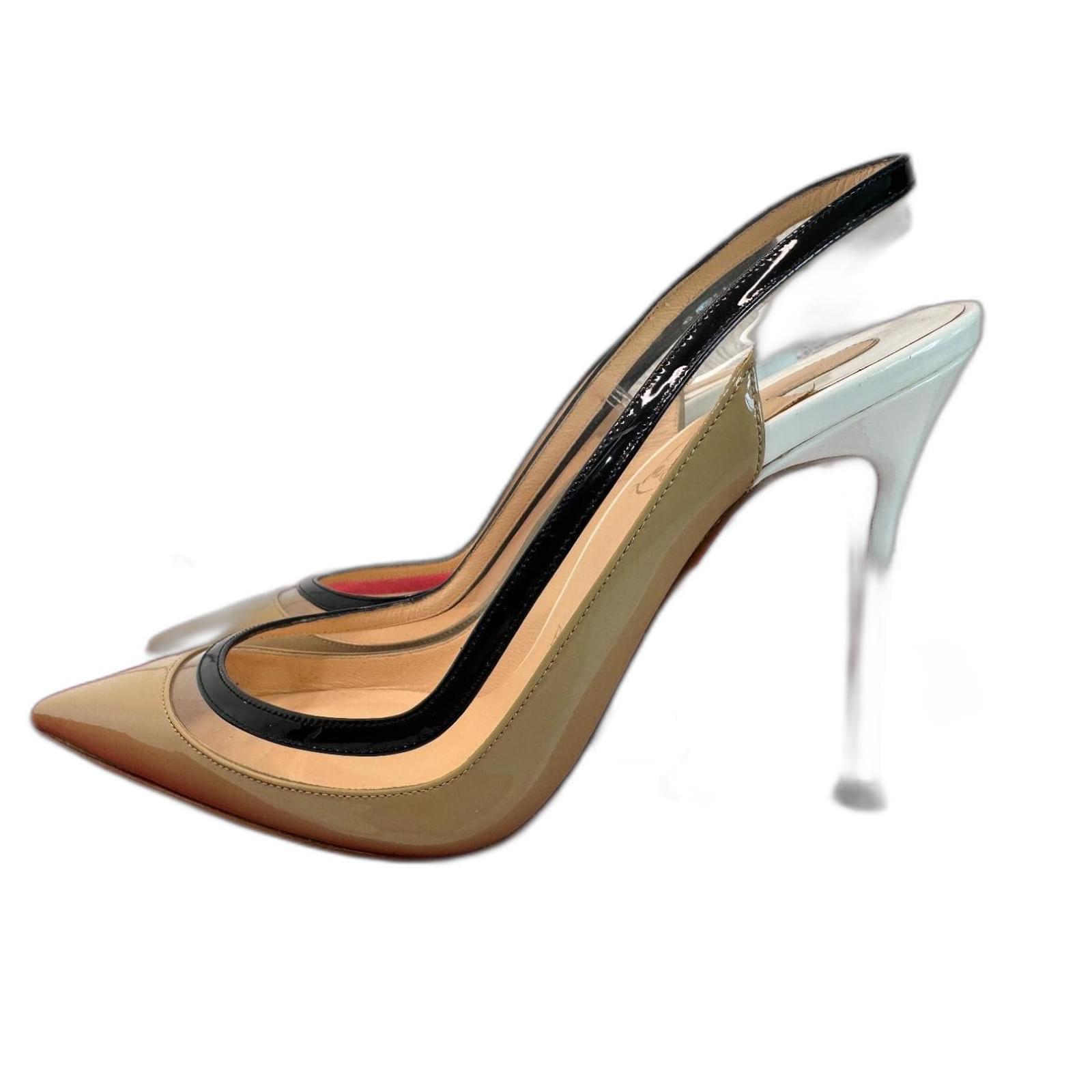 Christian Louboutin Paulina Tricolor 100 Patent Size 37 Black White Beige Leather Patent leather Acrylic  ref.2221697