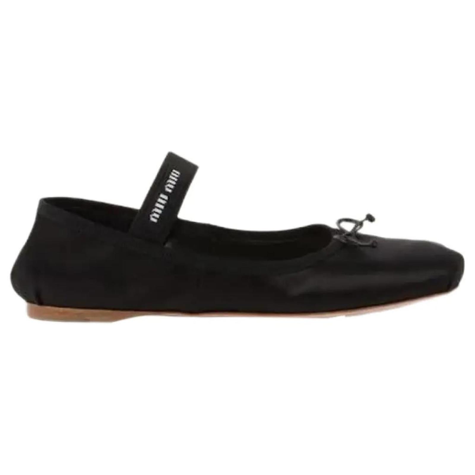 miu miu Black Satin Ballerinas Leather Silk  ref.2216683