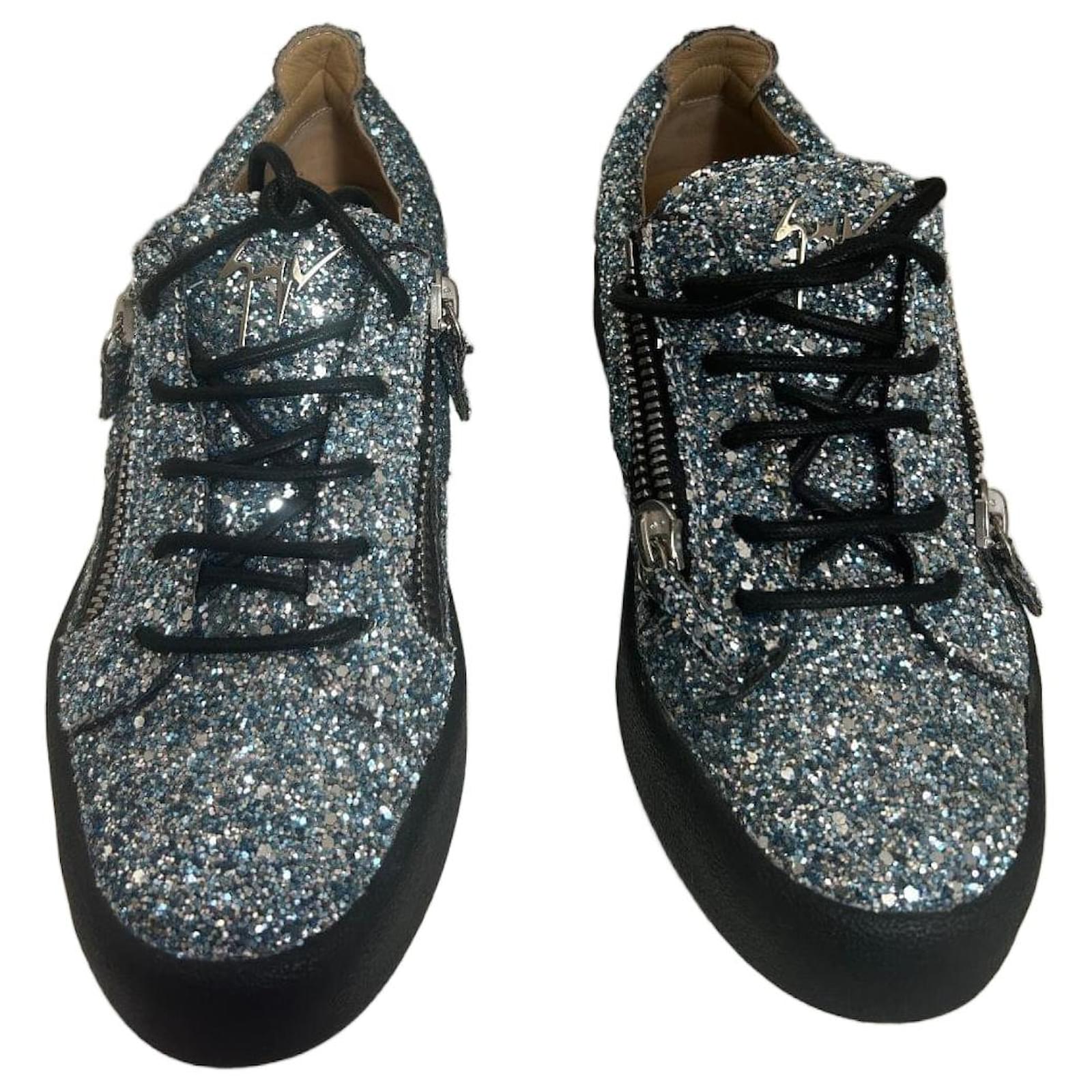 Giuseppe Zanotti Glitter Sneakers Blue Leather  ref.2213399