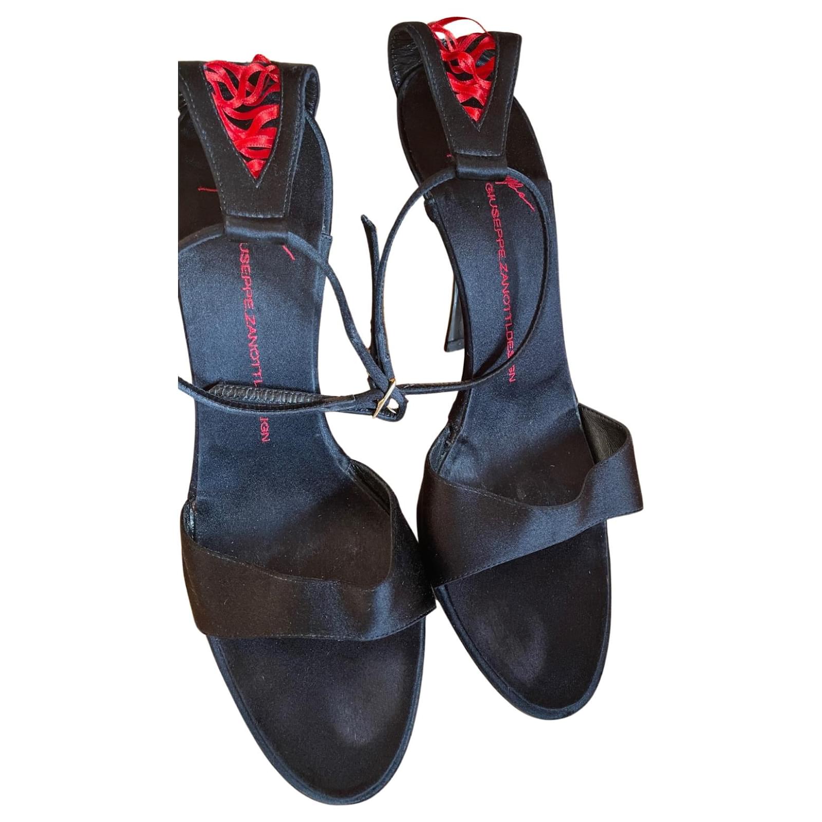 Giuseppe Zanotti heeled sandals Black Red Leather Satin  ref.2213732