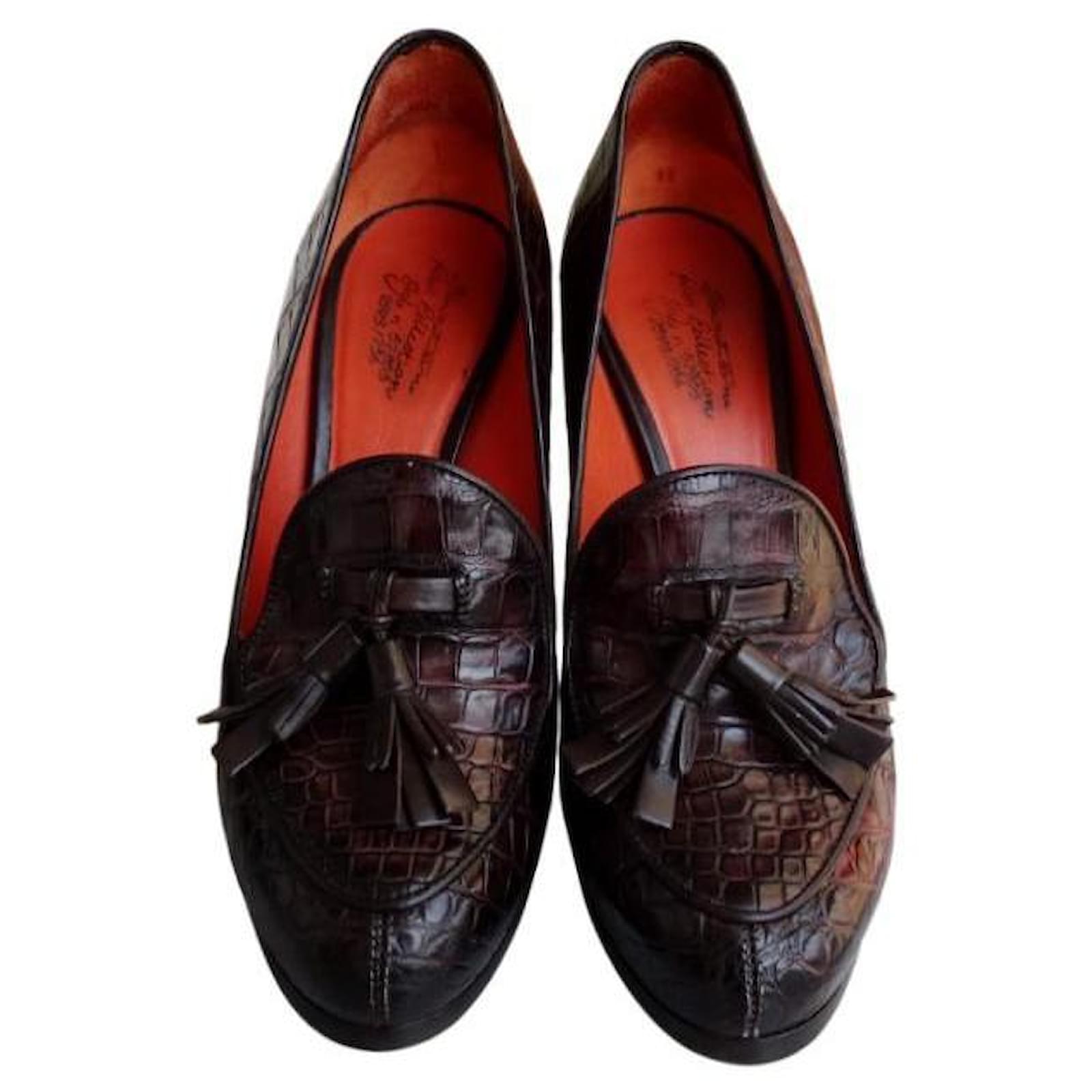 SANTONI ROSE COLLECTION  CROC-EMBOSSED SHOES Brown Leather  ref.2218100