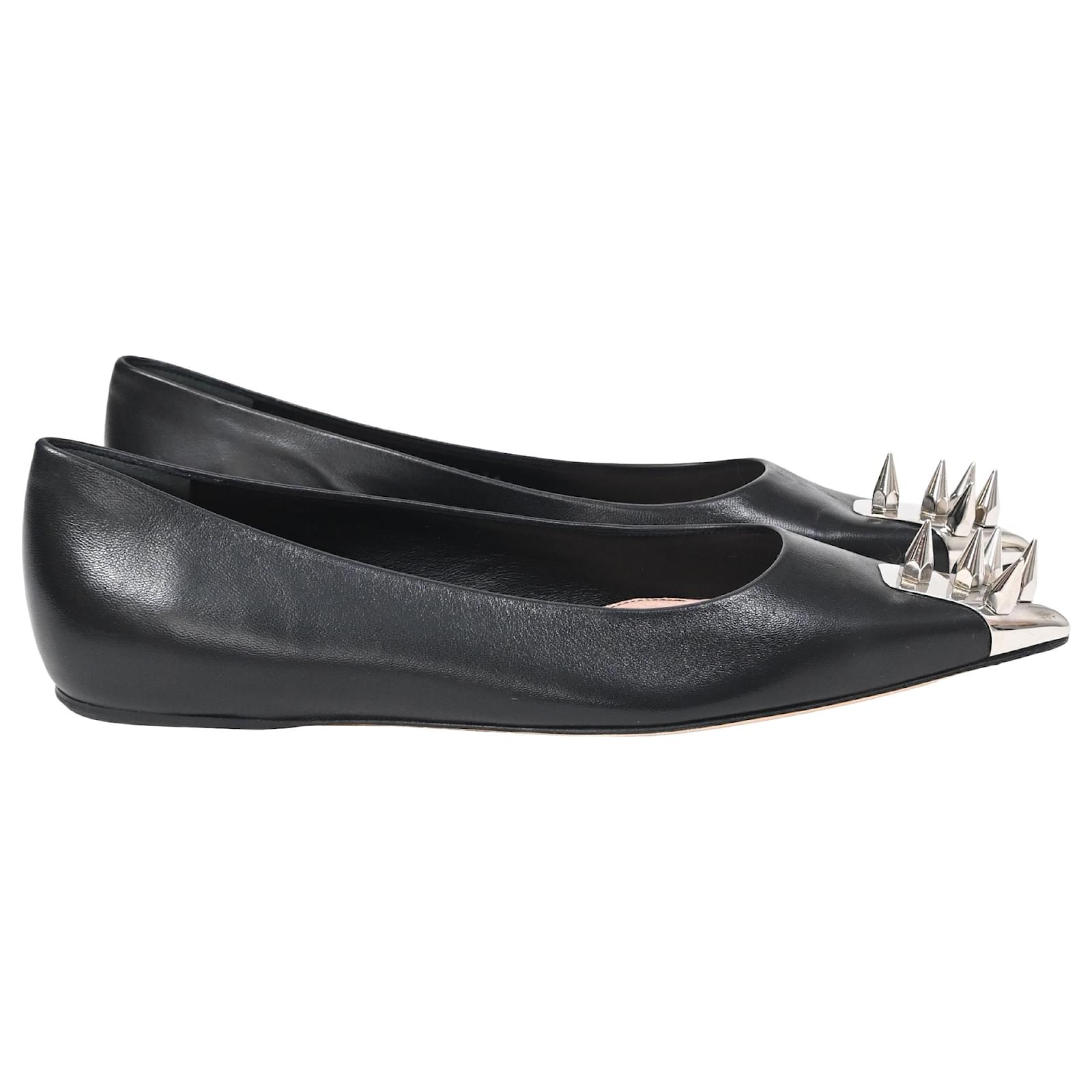 Alexander McQueen Spike Toe Ballerina Flats in Black Leather  ref.2215205