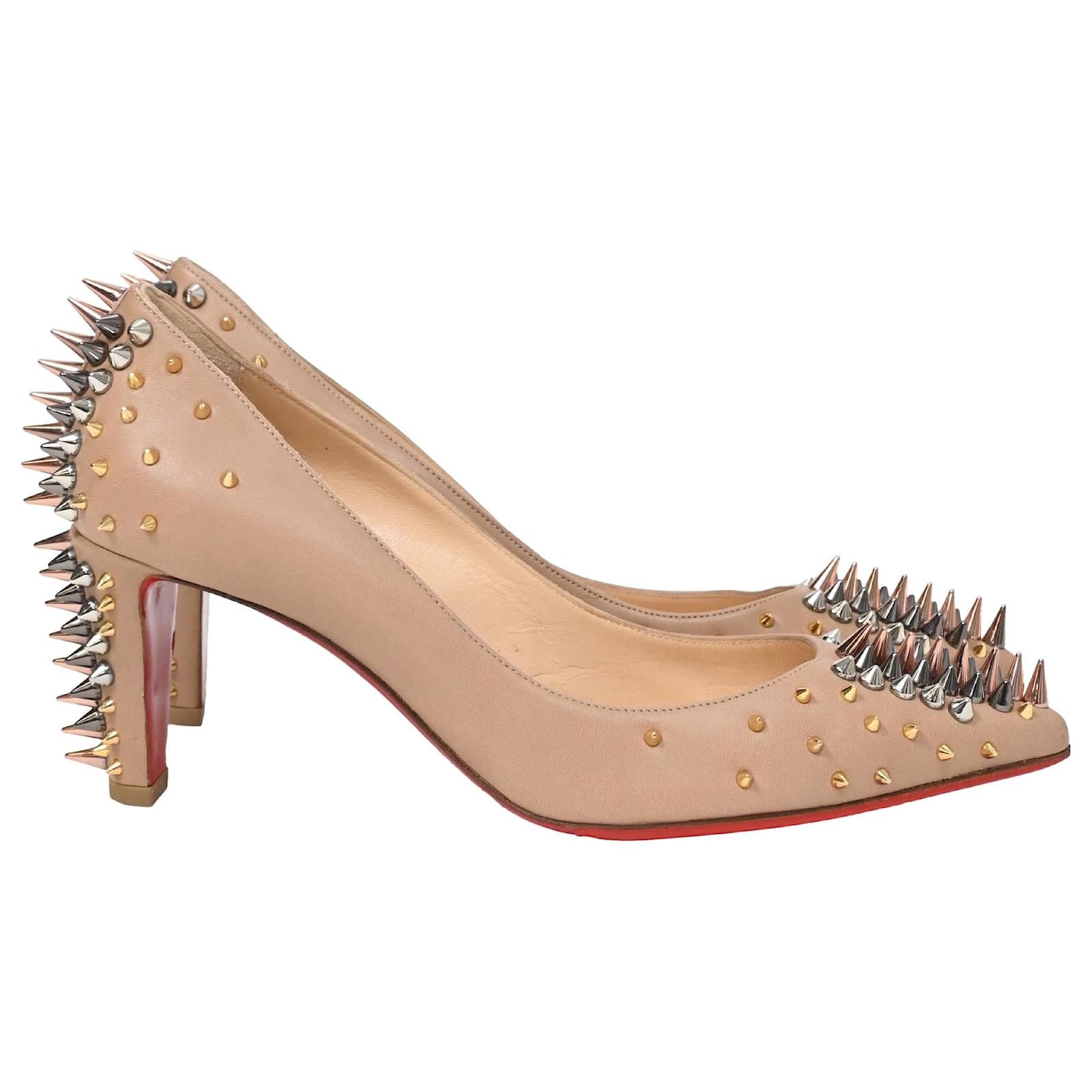  Christian Louboutin Goldopump 70 Spike Pointed Pumps in Beige Nappa Leather  ref.1891300