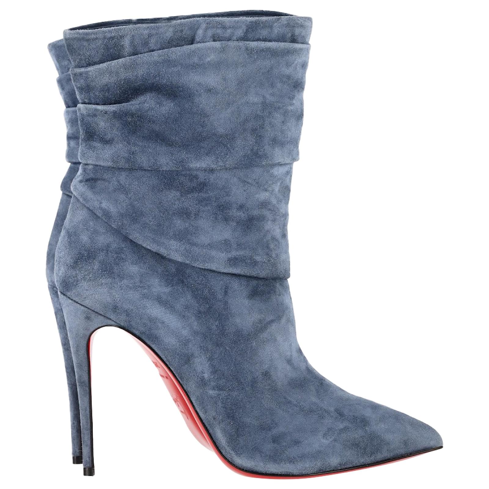 Christian Louboutin Ishtar Booty Ankle Boots in Blue Suede Light blue  ref.2215031
