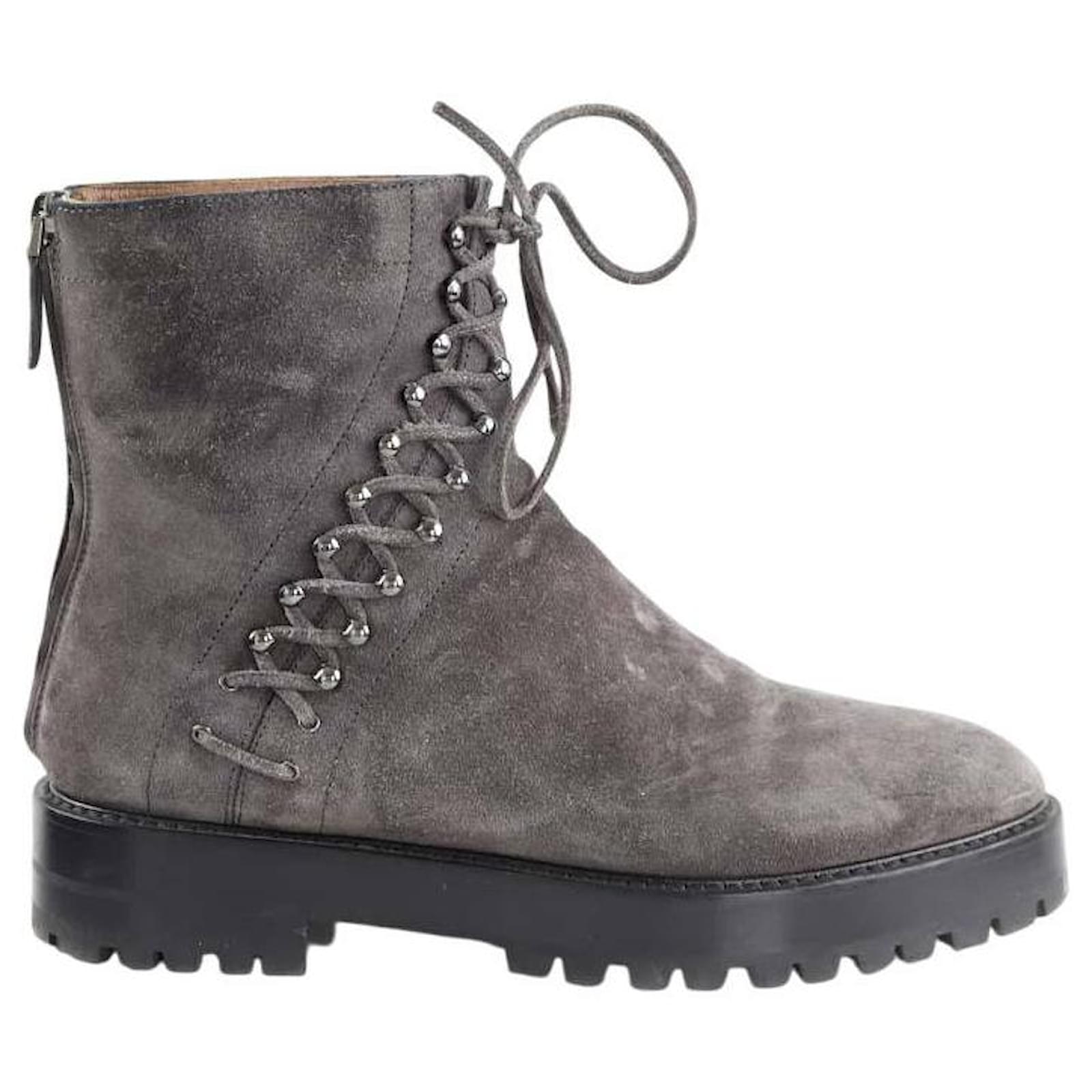 Alaïa Lace-up suede boots Grey Deerskin  ref.2207163