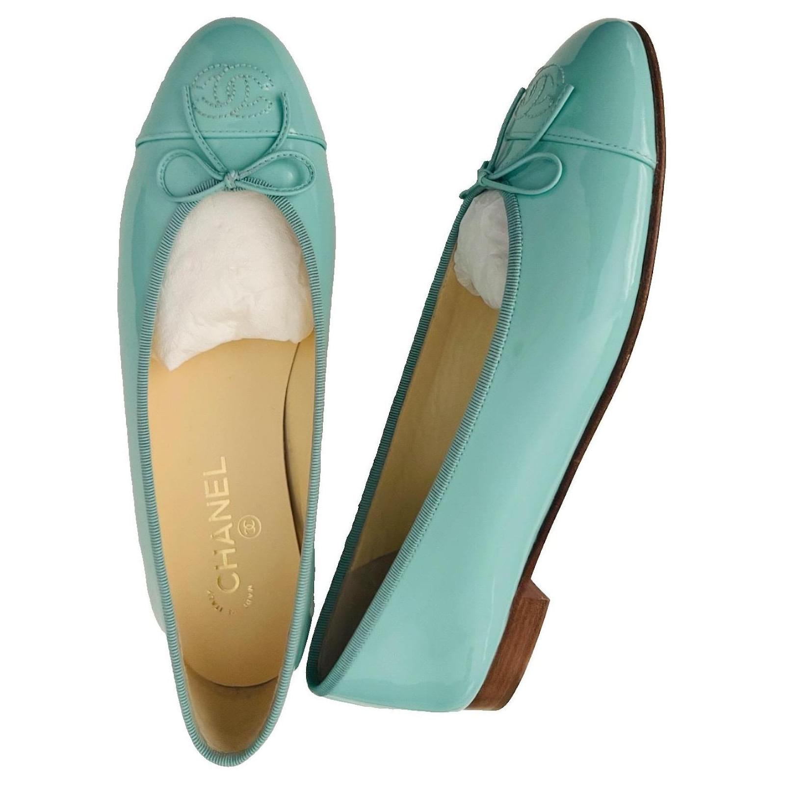 Chanel Ballet Flats New Turquoise Patent leather  ref.2205663