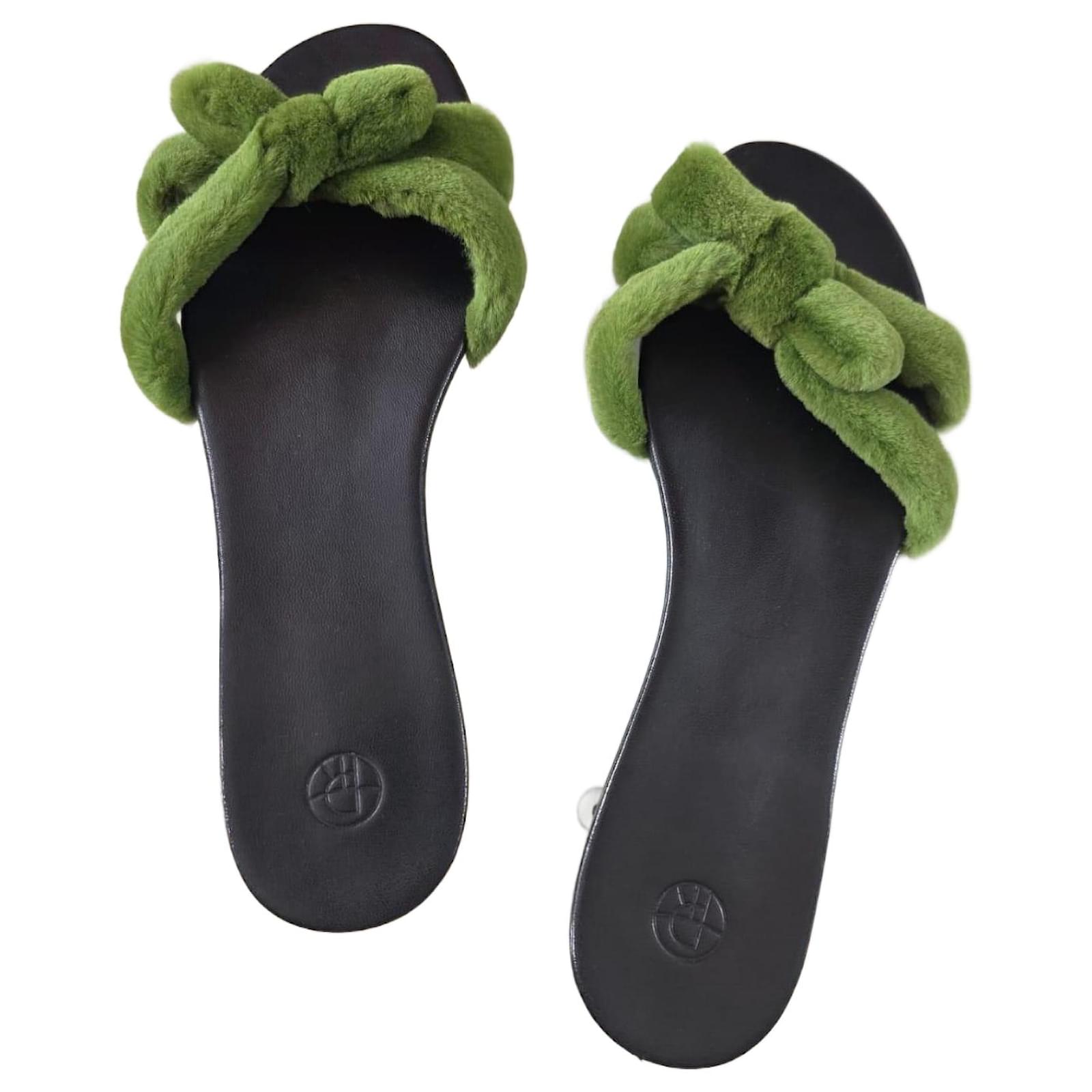 The Row Sandals Black Green Leather Fur  ref.2205314