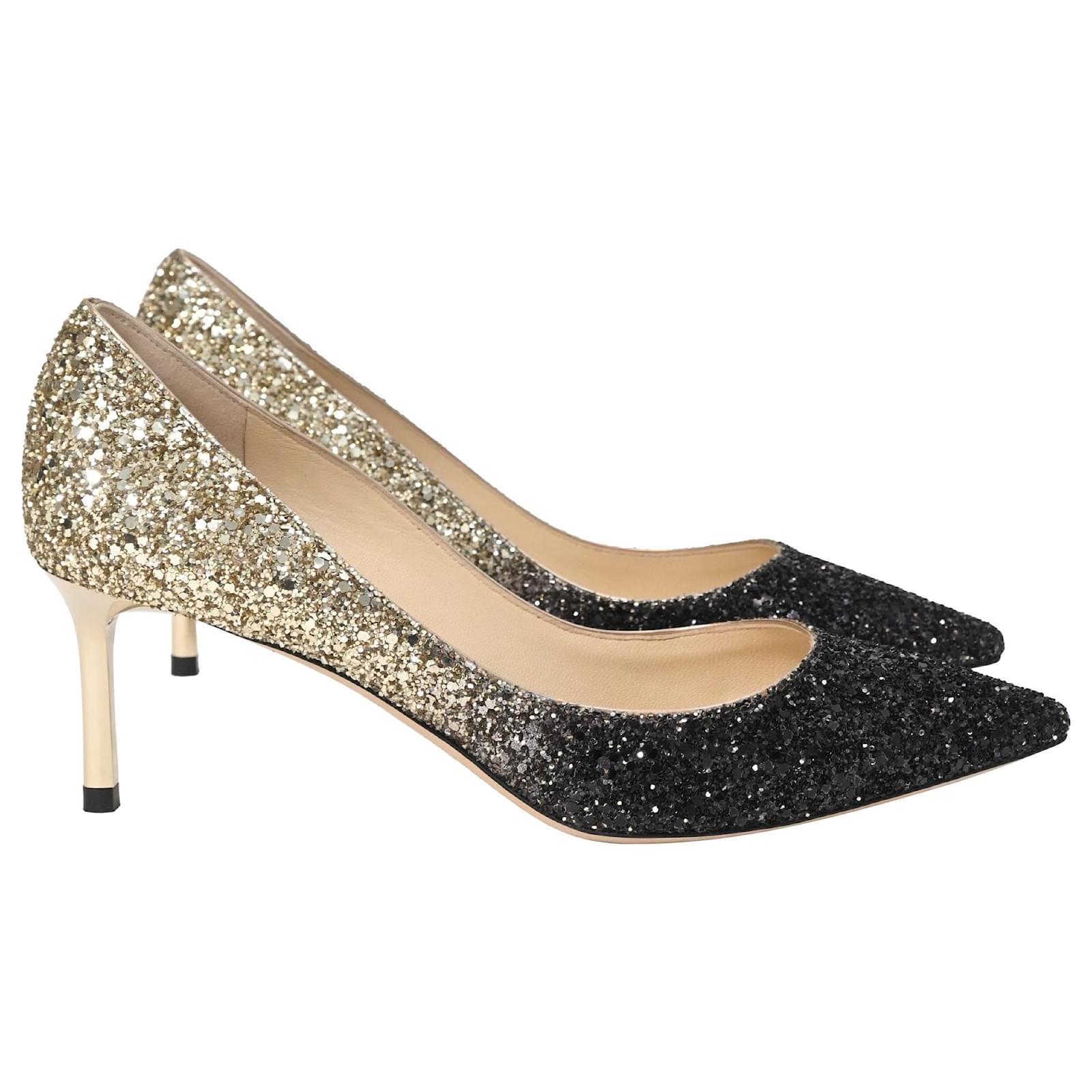 Jimmy Choo Romy 60 Pumps in Gold Glitter Golden Metallic  ref.1712689