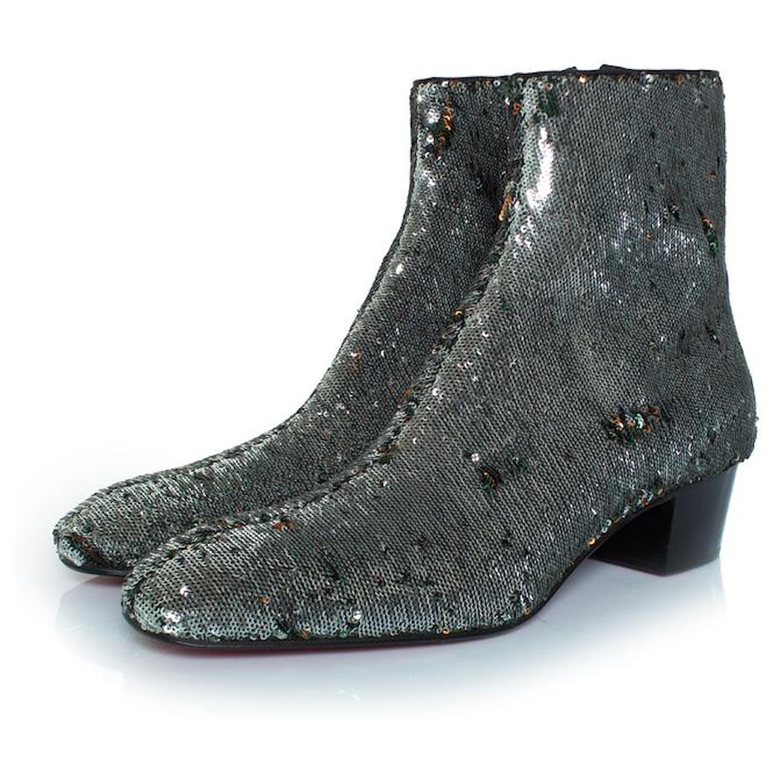 Christian Louboutin, Huston glitter boots in silver Silvery Leather  ref.2204000