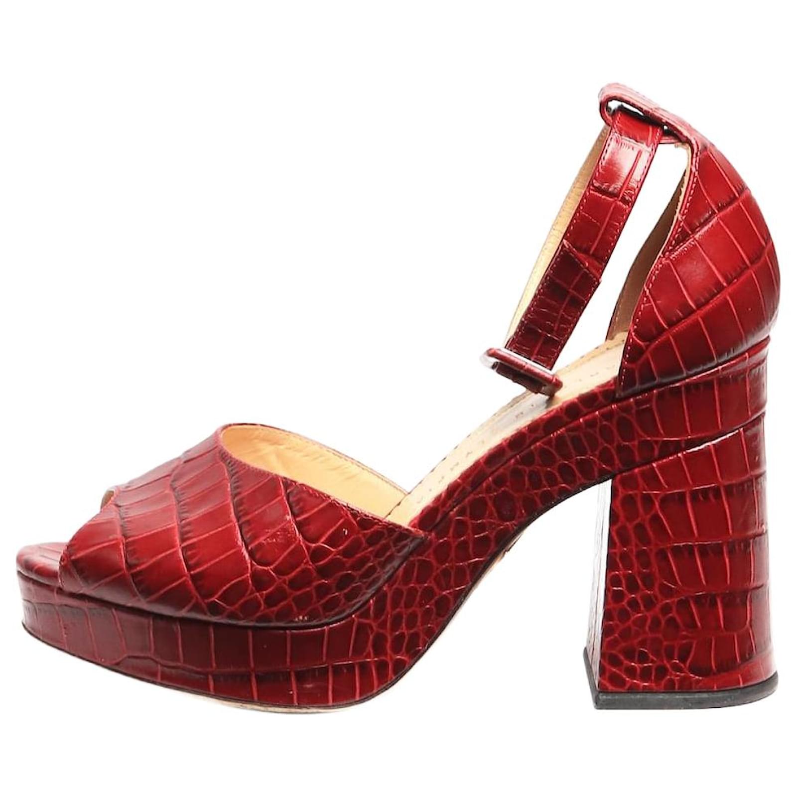 Charlotte Olympia Cherry red croc-embossed platform heels - size EU 38 Leather  ref.2202922