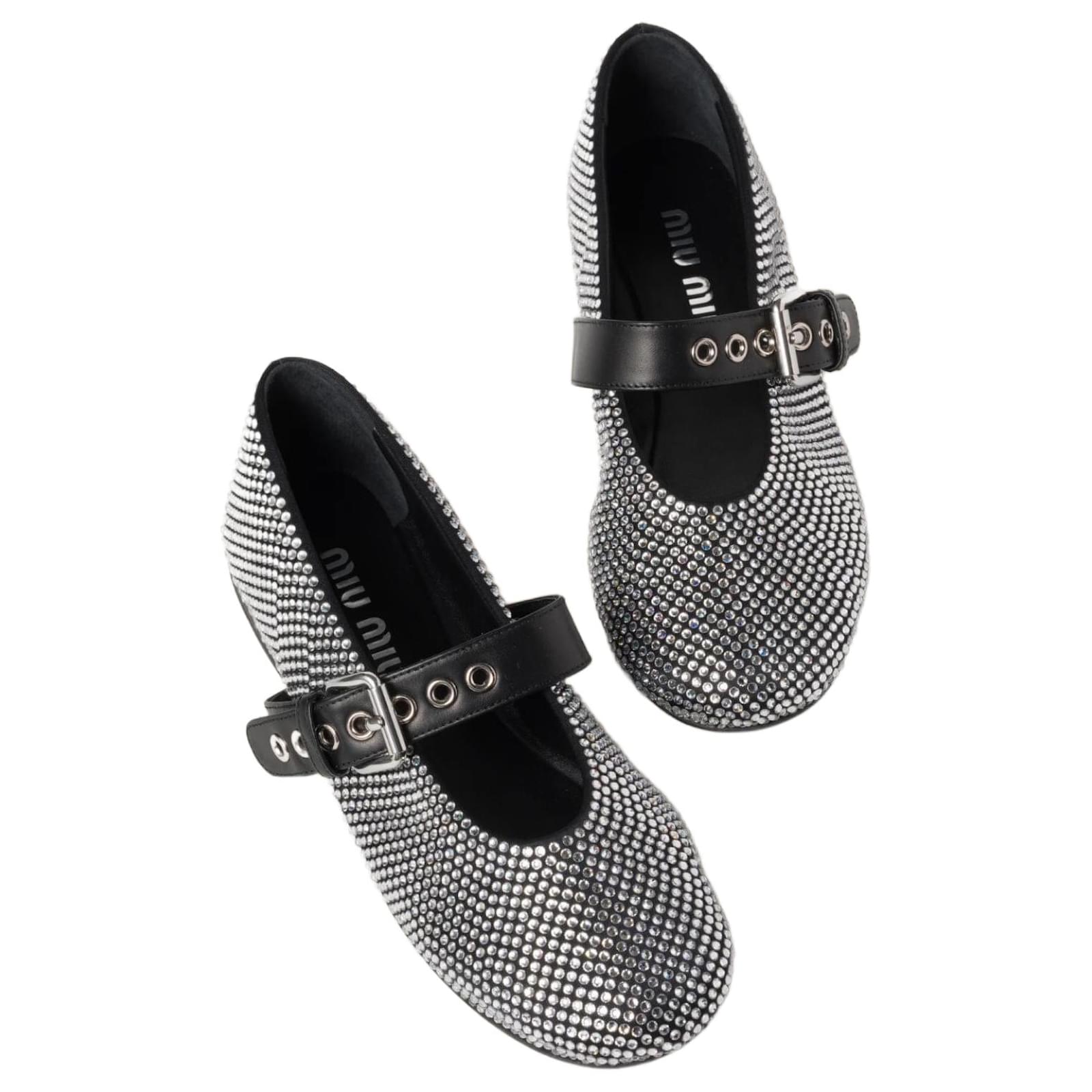 Miu Miu Satin ballerinas with crystals 37 Black Leather  ref.2200585