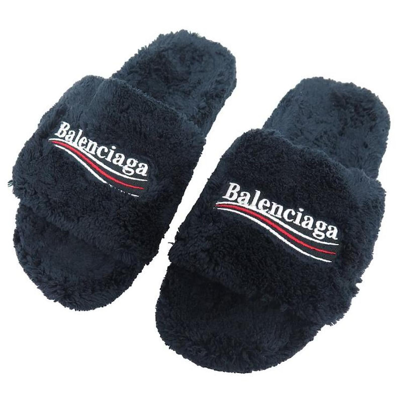 BALENCIAGA FURRY SHOES 654261 SANDALS 40 41 FR FAUX FUR MULES Navy blue  ref.2199355