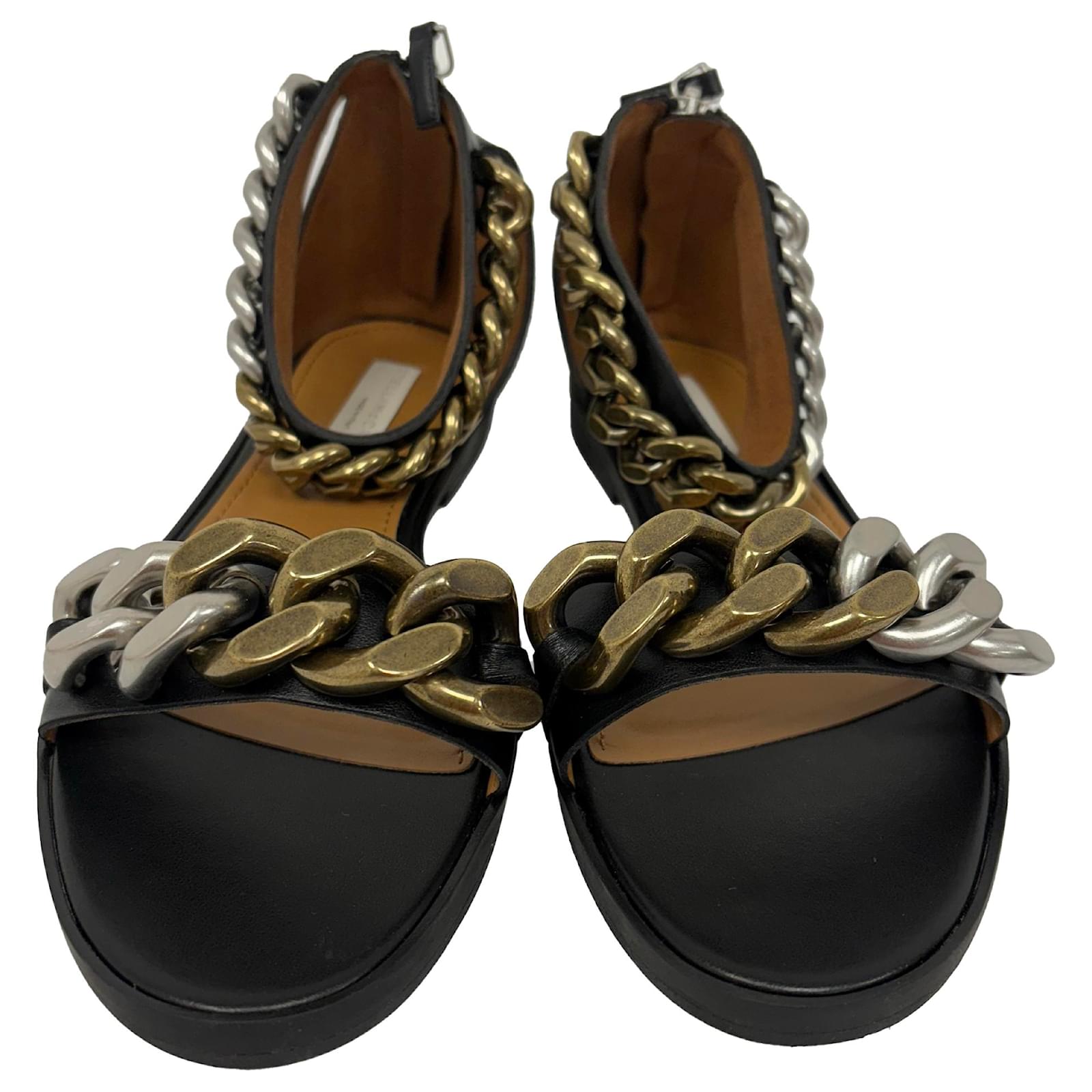 Stella Mc Cartney Stella McCartney Chain Link Ankle Strap Sandals in Black Faux Leather   ref.2196037