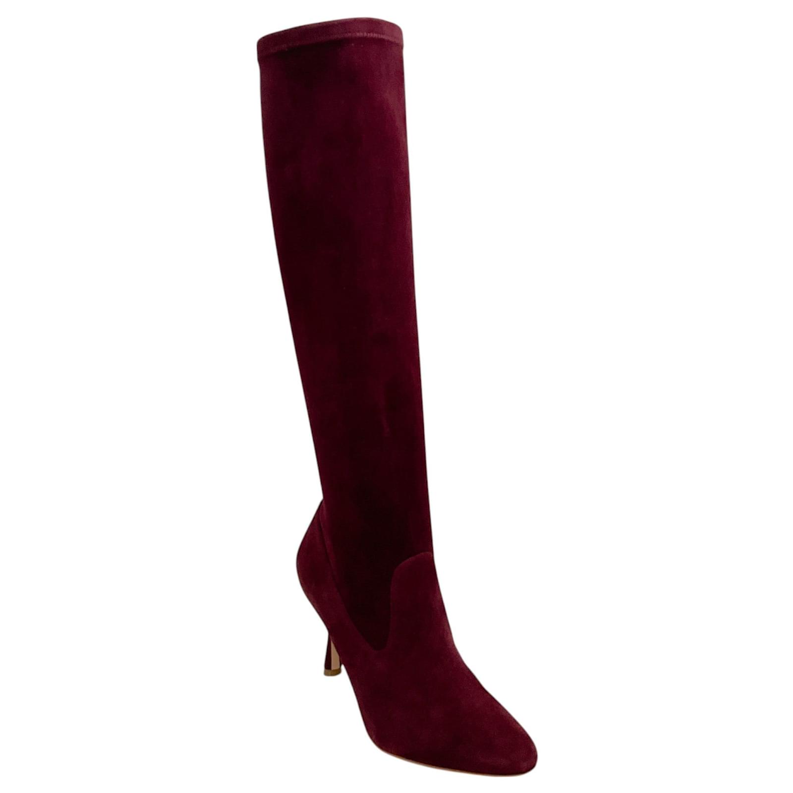 Manolo Blahnik Dark Red Suede Pamfilo 90 Boots  ref.2196010