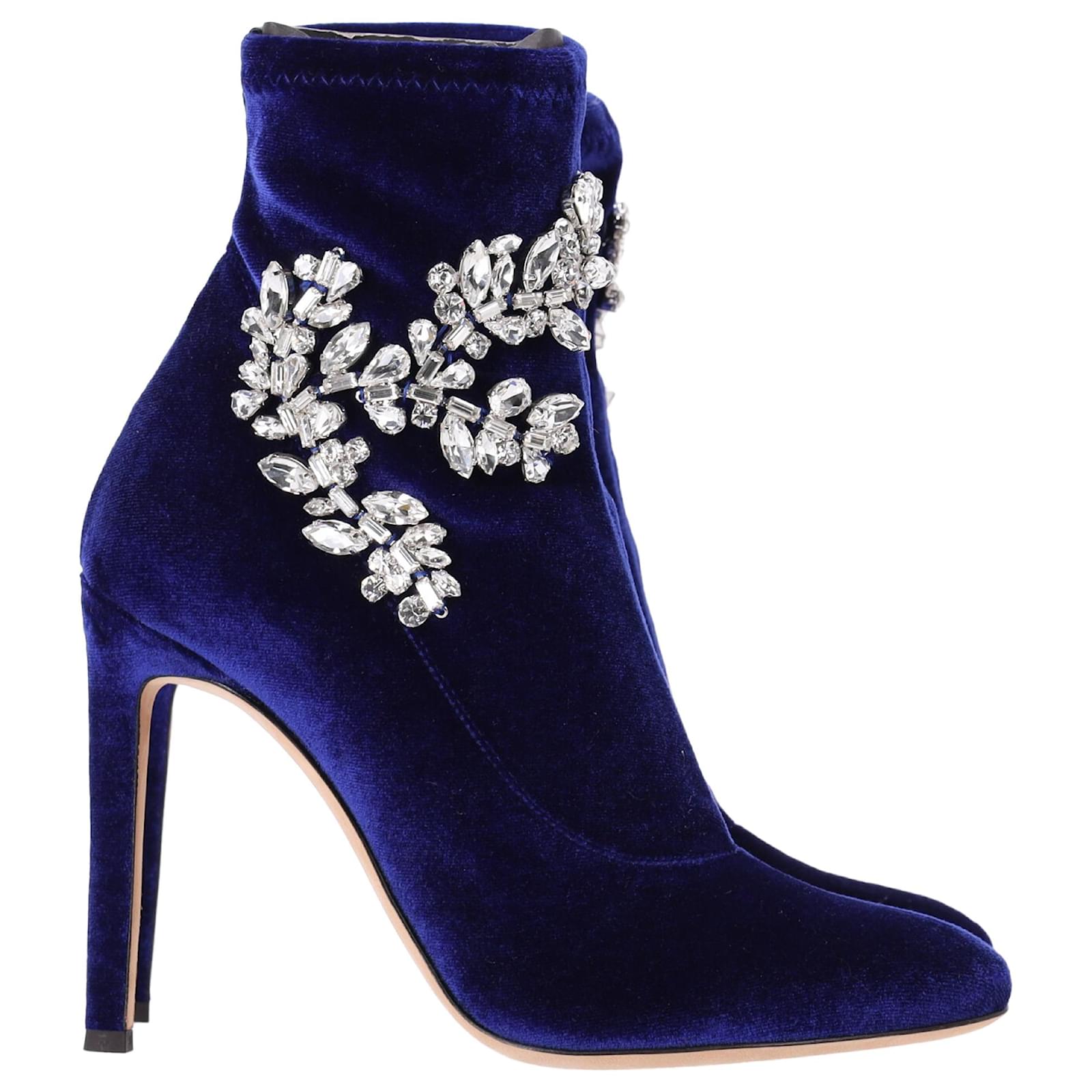 Giuseppe Zanotti Celesta Crystal Embellisehd Ankle Boots in Blue Velvet  ref.1817345