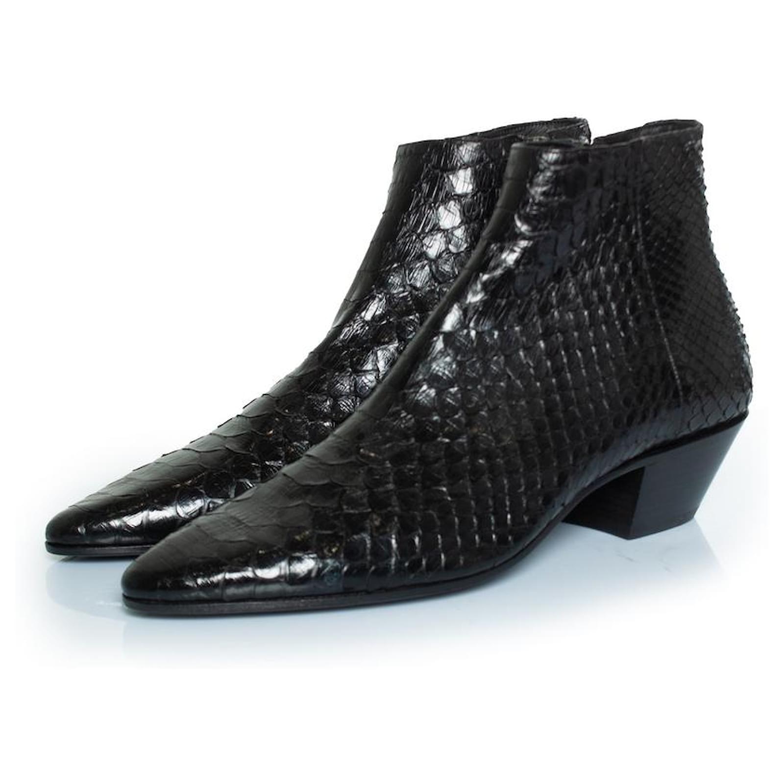 Saint Laurent, Jonas python boots Black Leather  ref.2190897