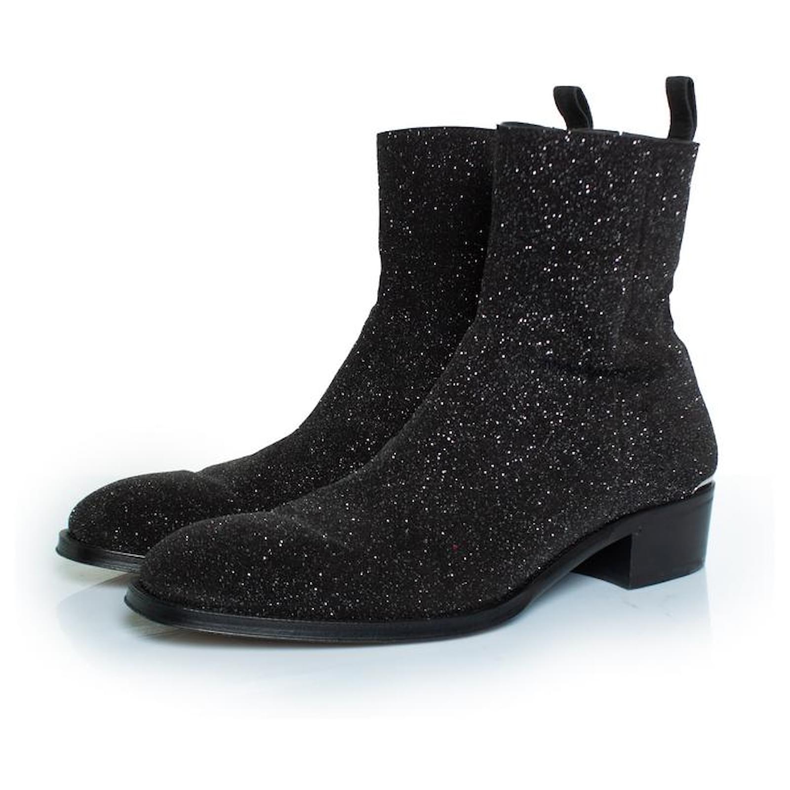 Alexander McQueen, Glitter ankle boots in black Leather  ref.2190861