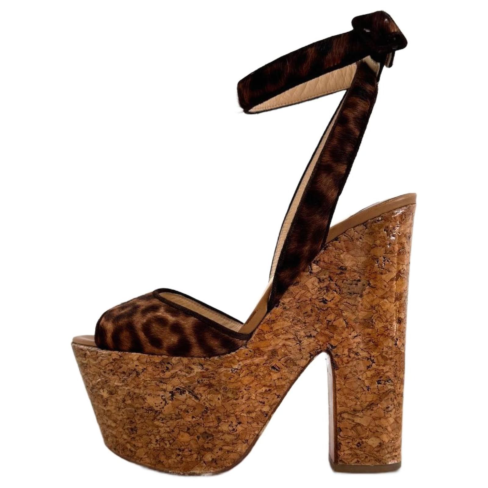 Christian Louboutin Sandals Brown Beige Leather Pony-style calfskin  ref.2187728