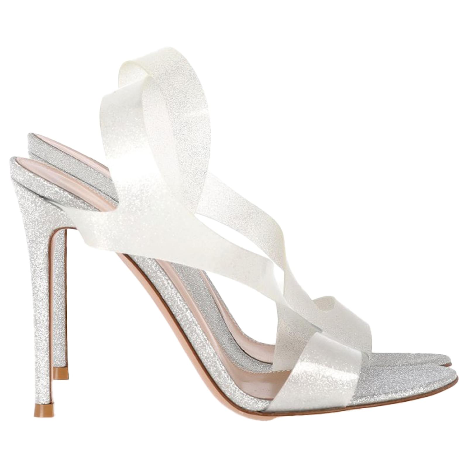  Gianvito Rossi Metropolis Sandal Heels in Silver Polyurethane Silvery Plastic  ref.2184646