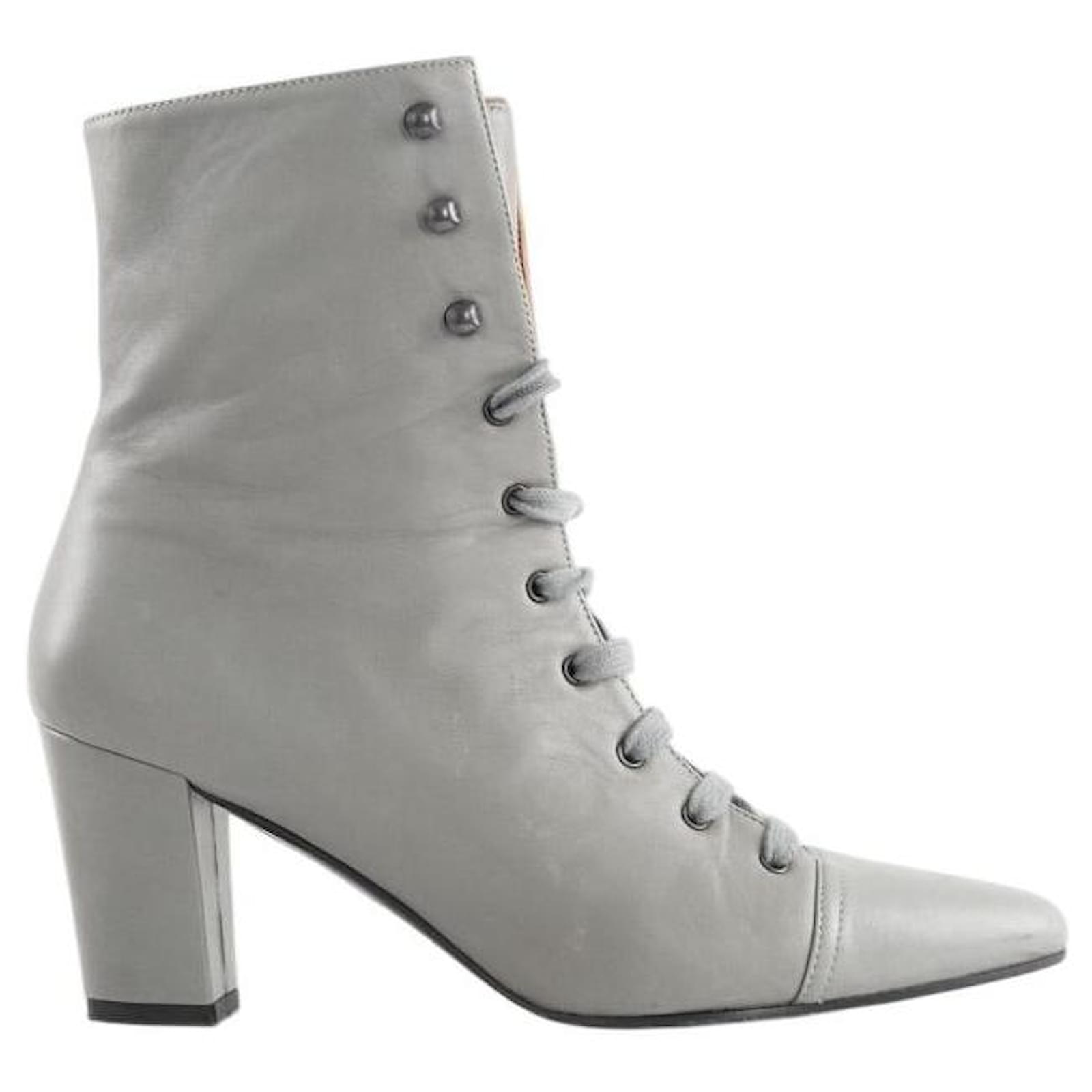 Michel Vivien Leather boots Grey  ref.2184279