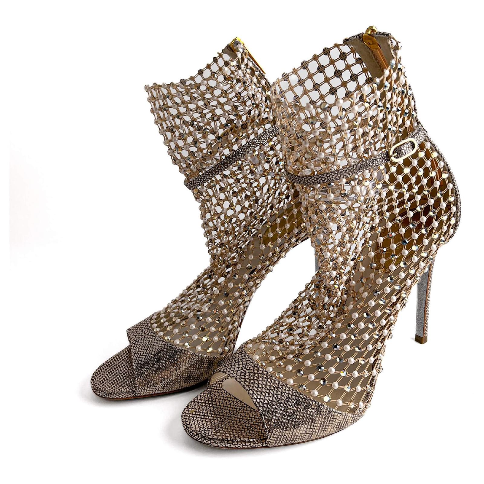 Rene Caovilla Galaxia 10.5 Leather Sandals 39 Metallic  ref.2178802