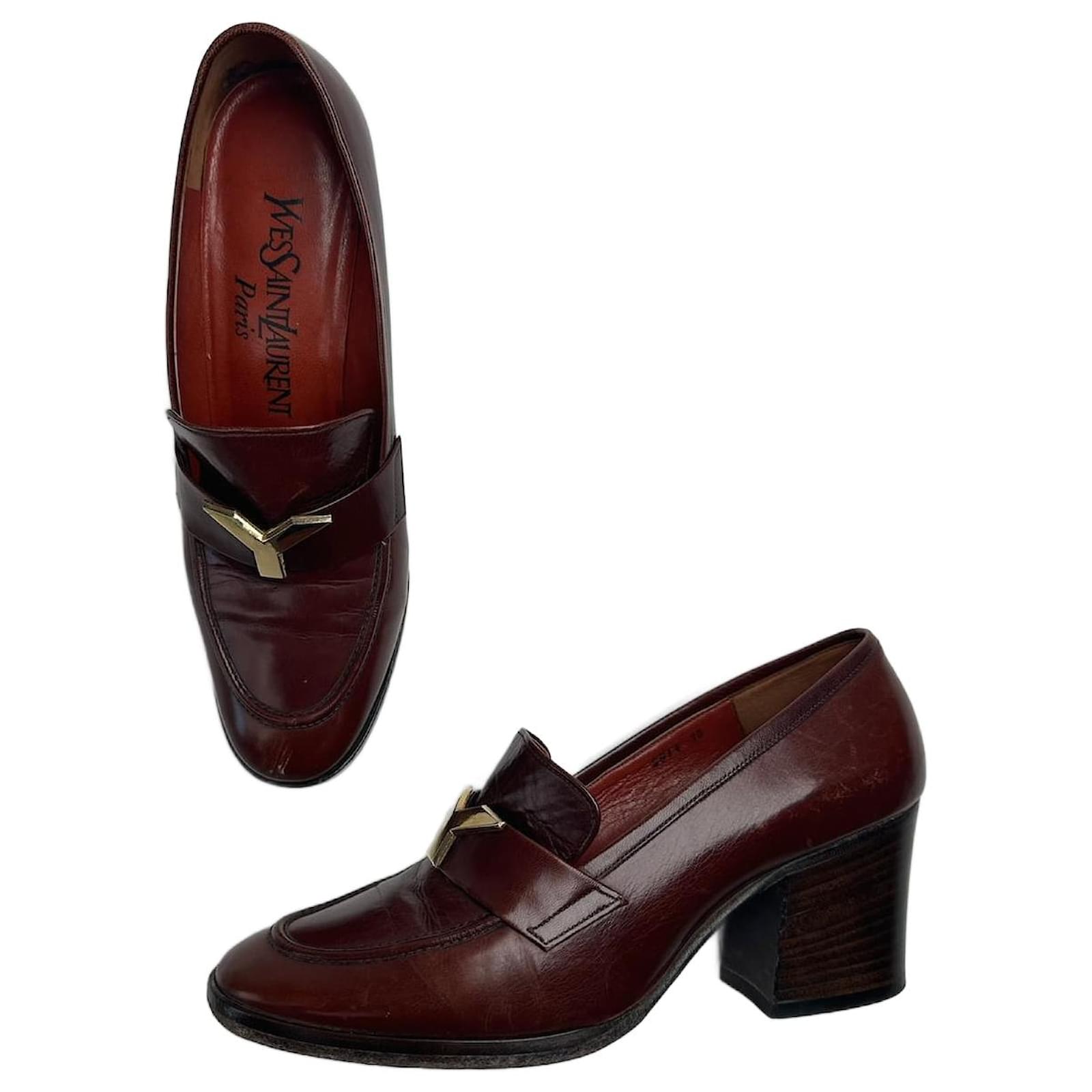 Vintage Yves Saint Laurent Leather Pumps Brown Purple  ref.2175478