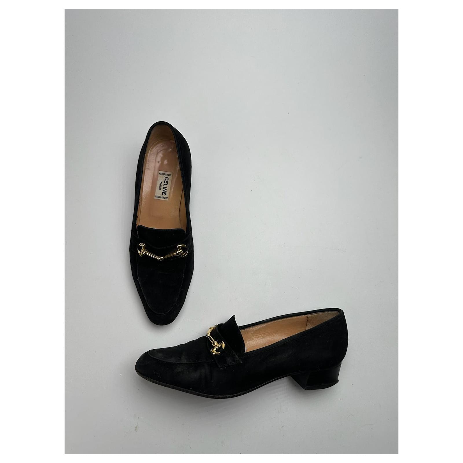 Céline Vintage Celine Paris Leather Mokassins 36,5 Black Suede  ref.2175479