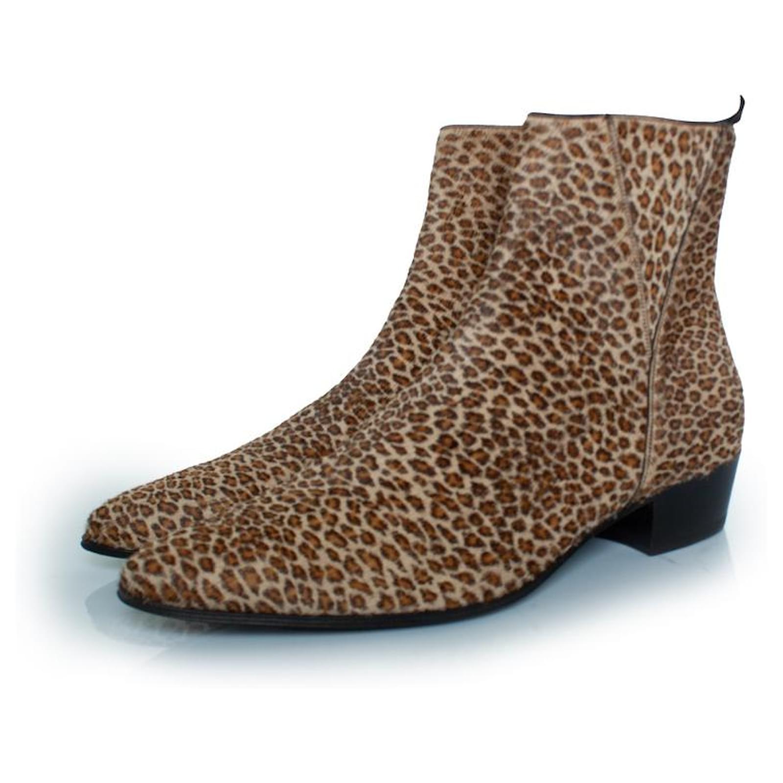 Autre Marque Celine, SS19 calf hair leather leopard boots Brown  ref.2187202