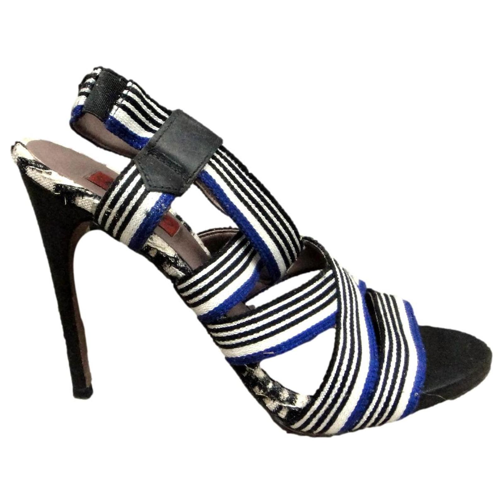 Missoni Sandals Black Blue Leather Cloth  ref.1381102