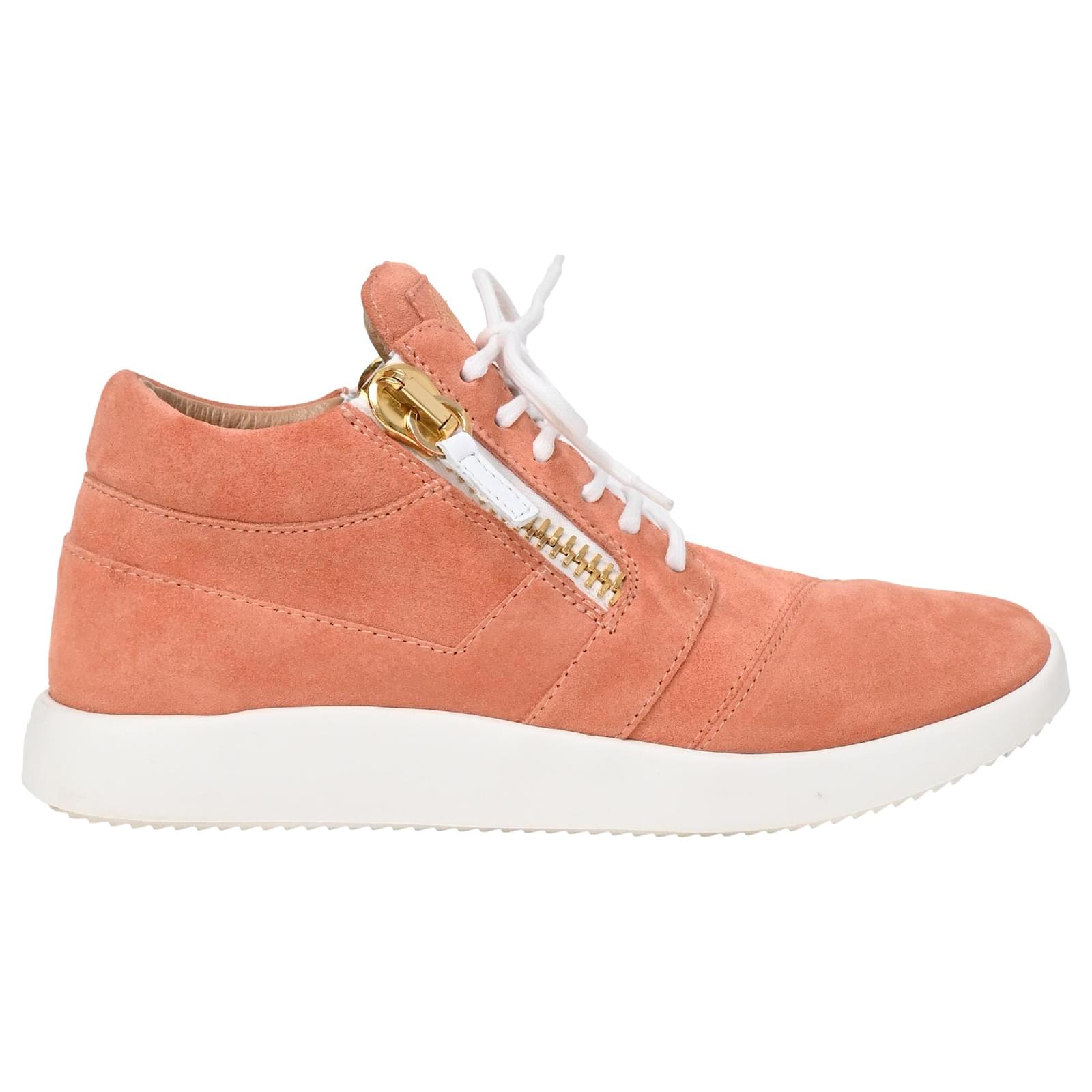  Giuseppe Zanotti Lace-Up High-Top Sneakers in Coral Suede Orange  ref.1851759
