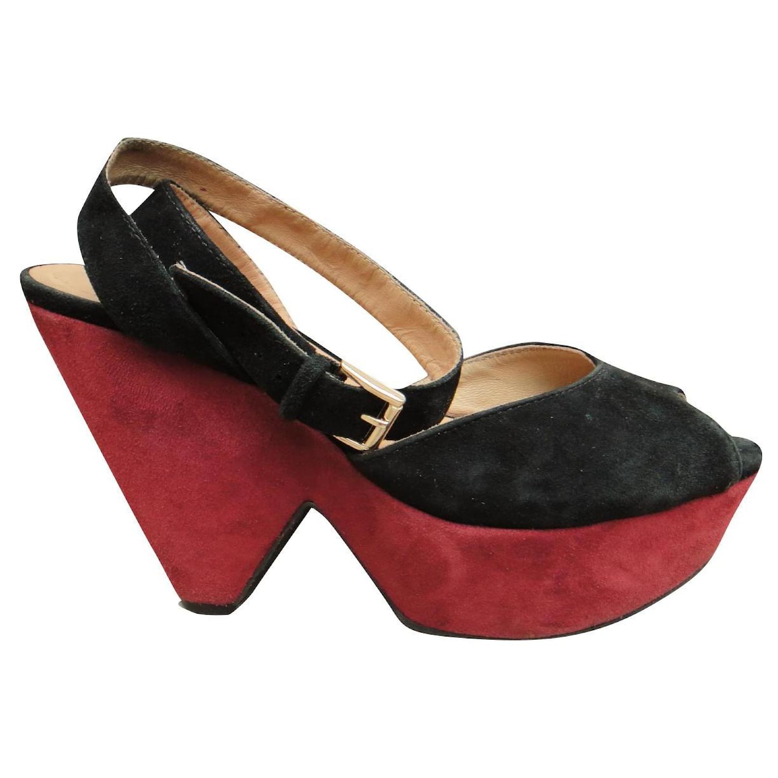 Sandro p sandals 38 Black Dark red Deerskin  ref.310580