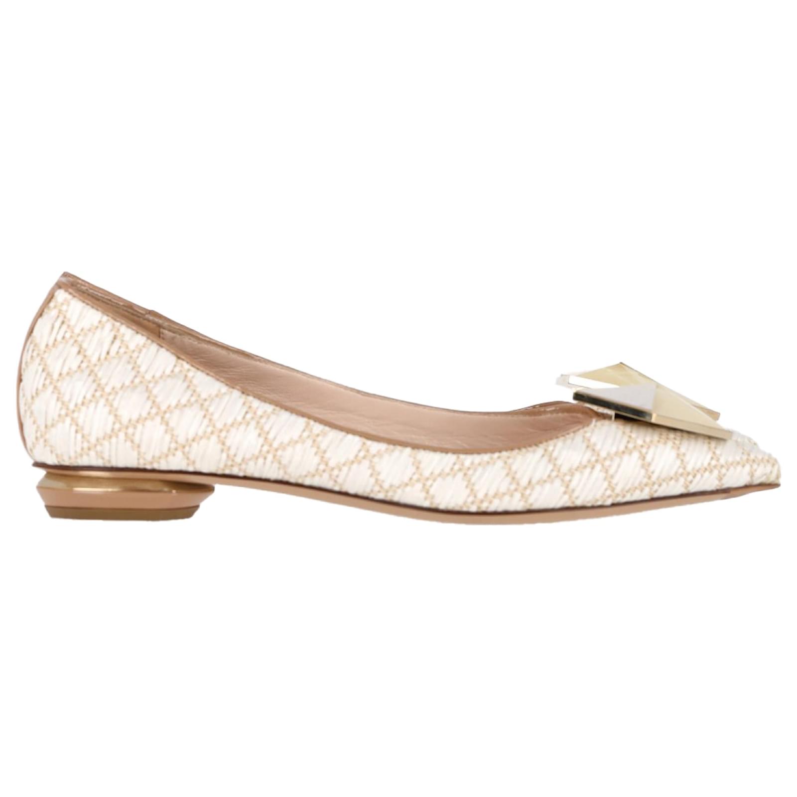 Nicholas Kirkwood Hexagon Detail Flats in Cream Raffia White  ref.2162314
