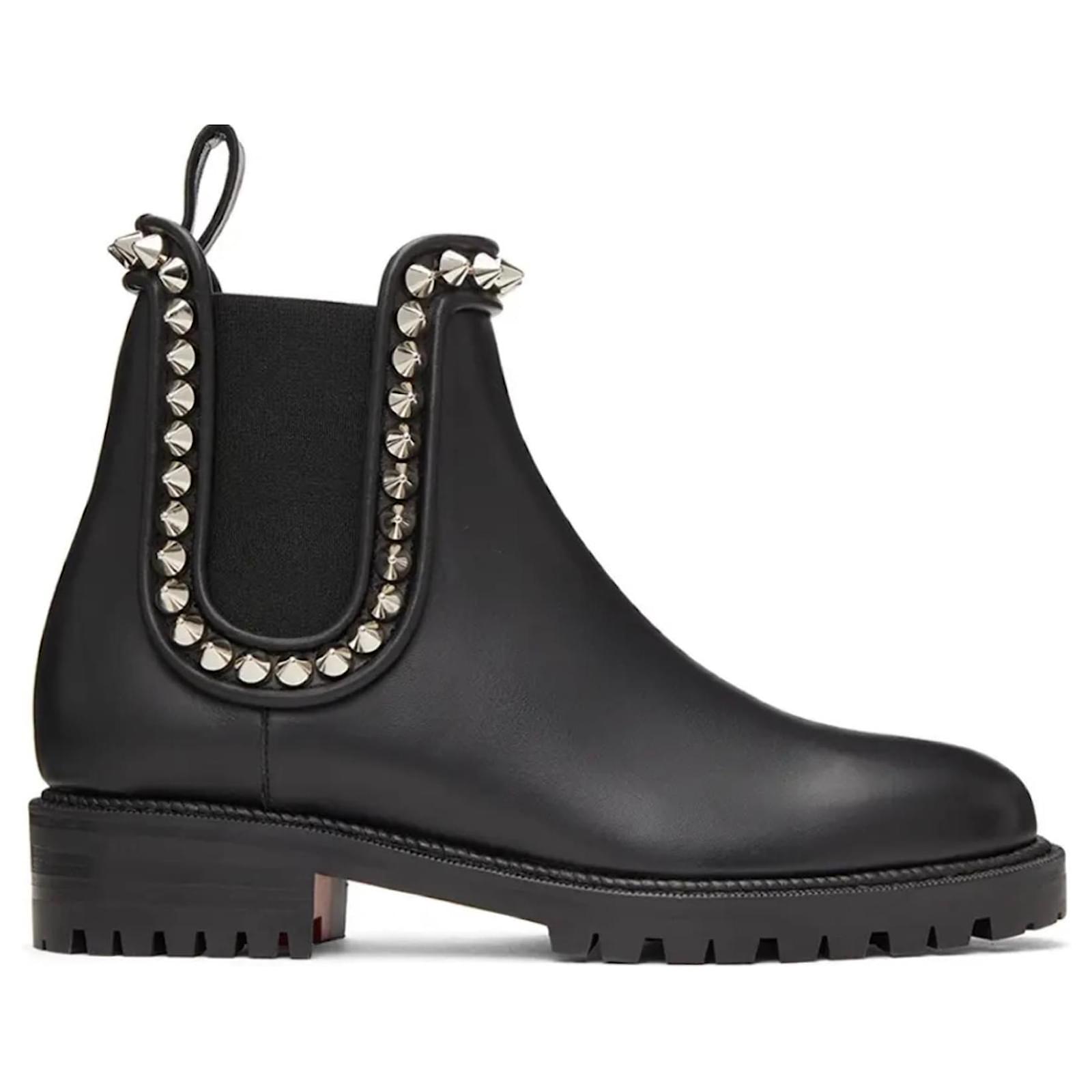 CHRISTIAN LOUBOUTIN black capahutta flat boots Leather Leatherette  ref.1900315
