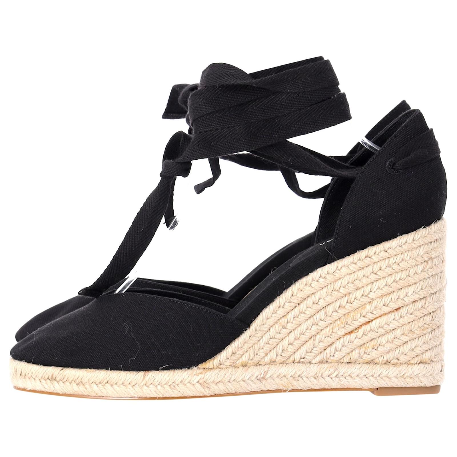 Reformation Camille Lace Up Wedge in Black Suede  ref.1946997