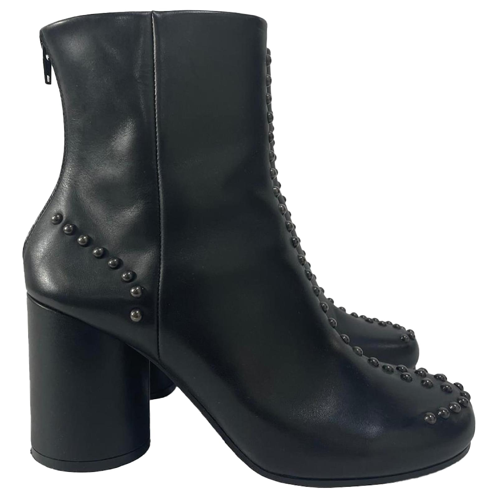 Maison Martin Margiela  Maison Margiela Studded Block Heel Ankle Boots in Black Leather  ref.1786336