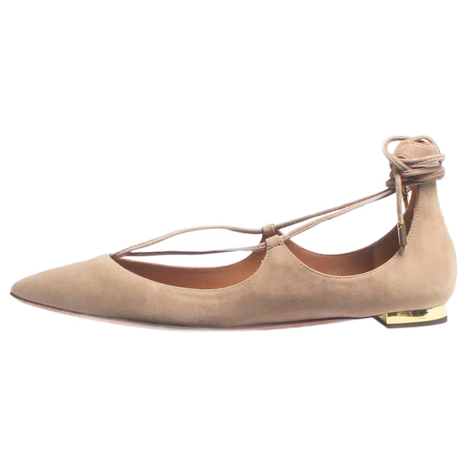 Aquazzura Taupe suede Christy flats - size EU 37  ref.2159367