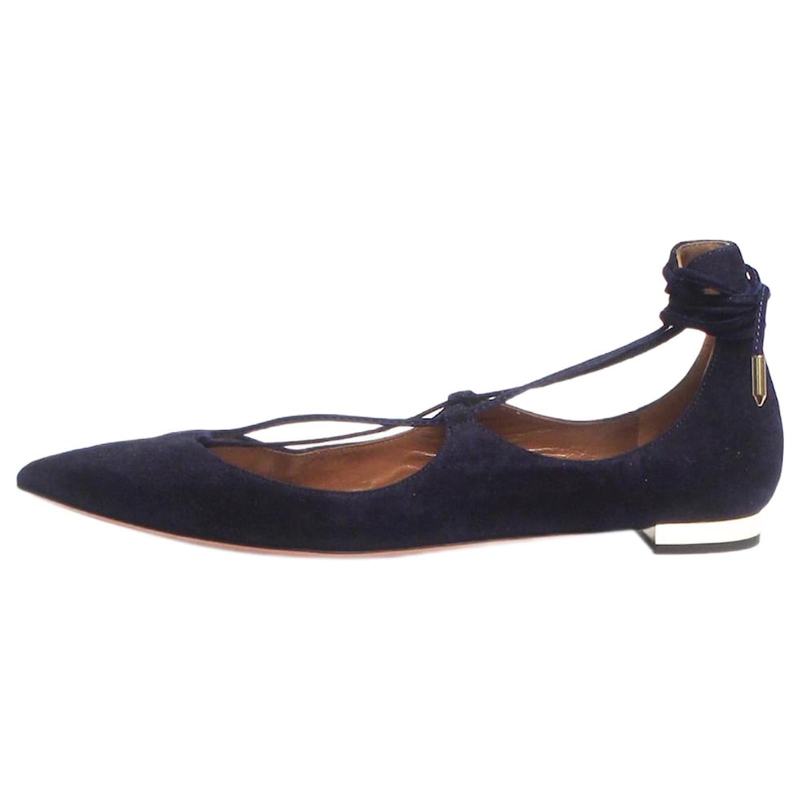 Aquazzura Navy suede Christy flats - size EU 37 Blue  ref.2159365